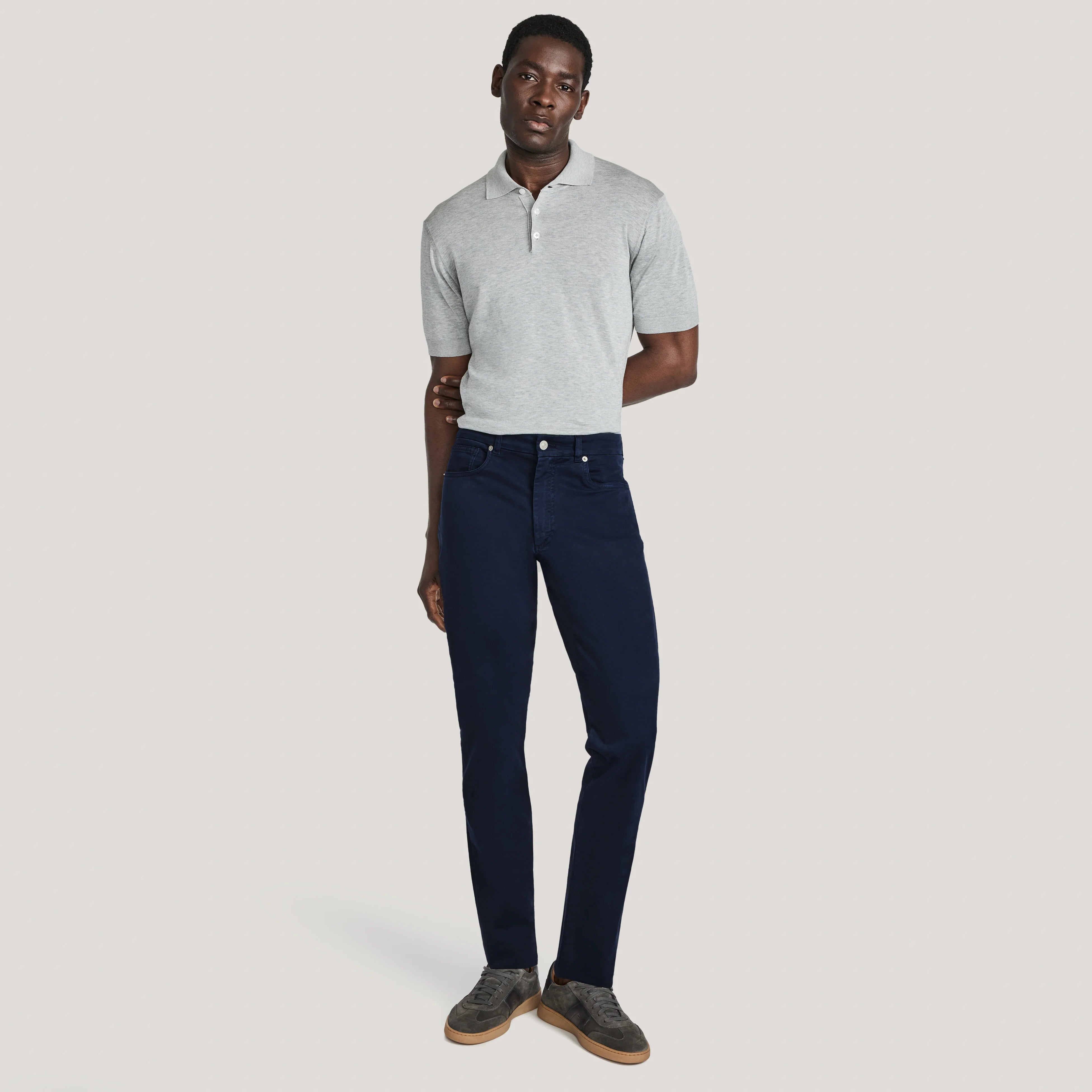 Navy Blue Jackie Brushed Cotton Modern Fit Five Pocket Pants - Jack Victor - Boutique Jacques International