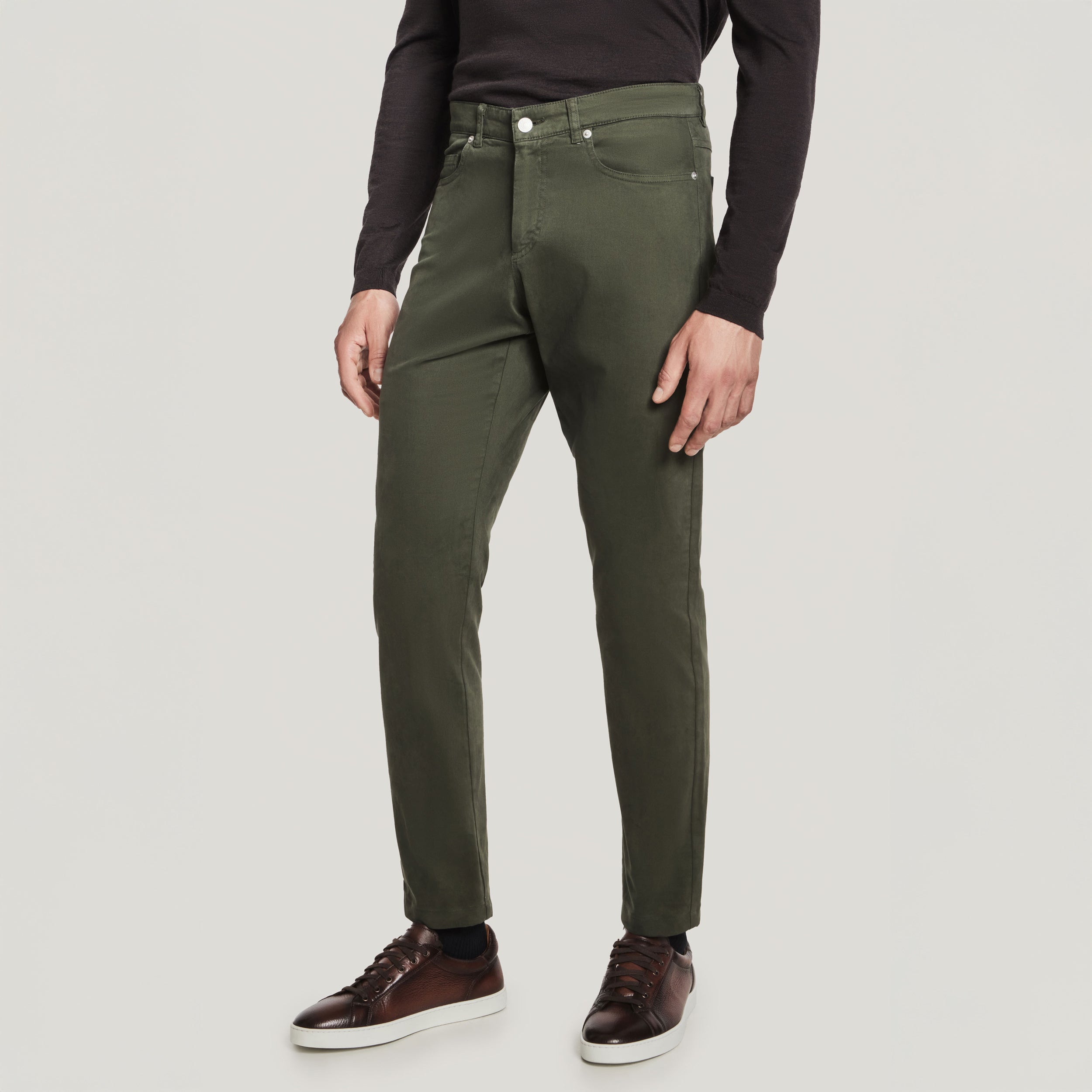 Green Jackie Brushed Cotton Modern Fit Five Pocket Pants - Jack Victor