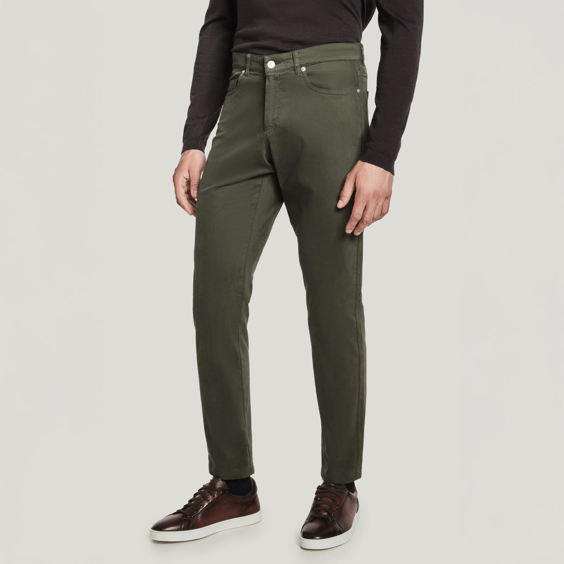 Green Jackie Brushed Cotton Modern Fit Five Pocket Pants - Jack Victor