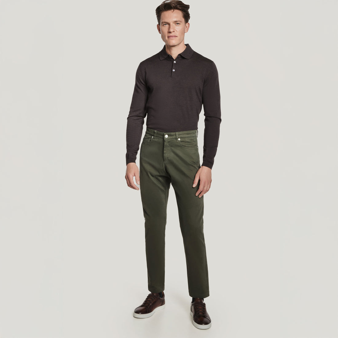 Green Jackie Brushed Cotton Modern Fit Five Pocket Pants - Jack Victor