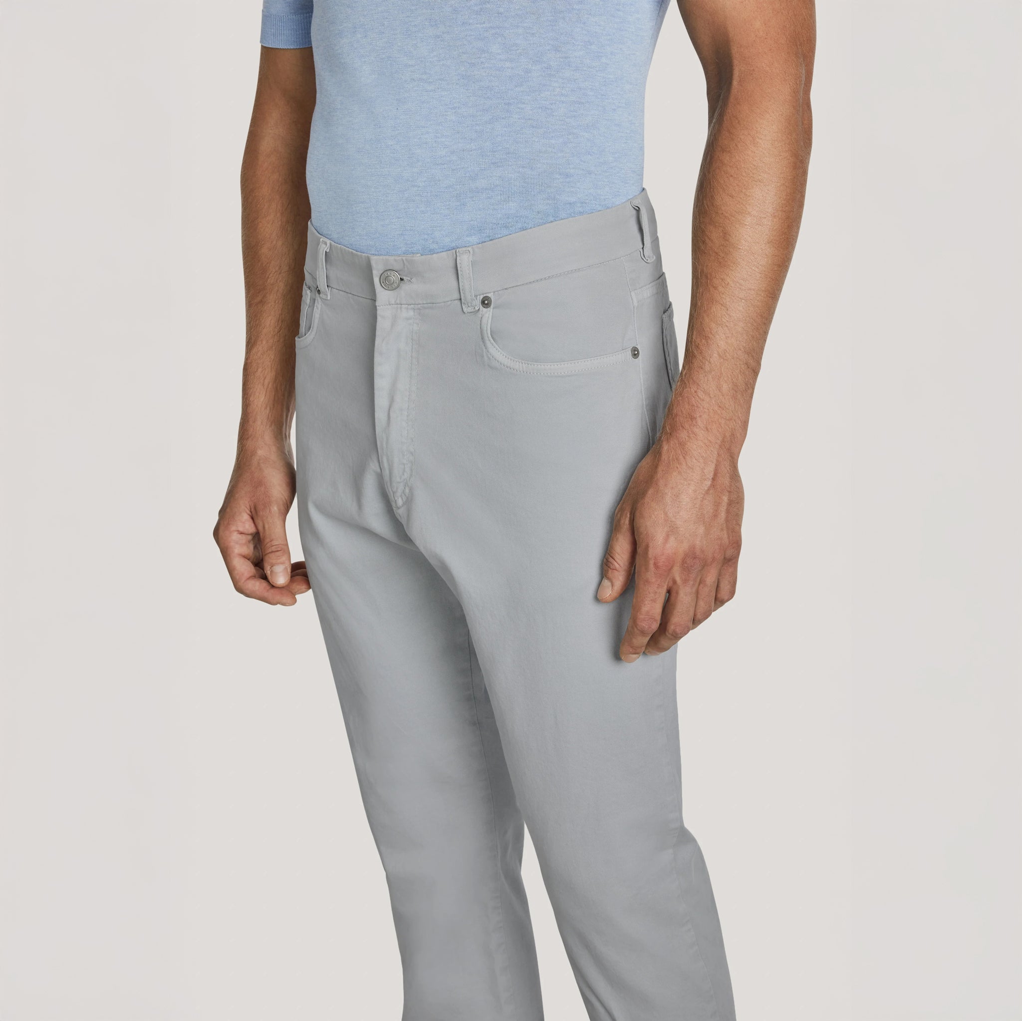 Light Gray Jackie Brushed Cotton Modern Fit Five Pocket Pants - Jack Victor - Boutique Jacques International