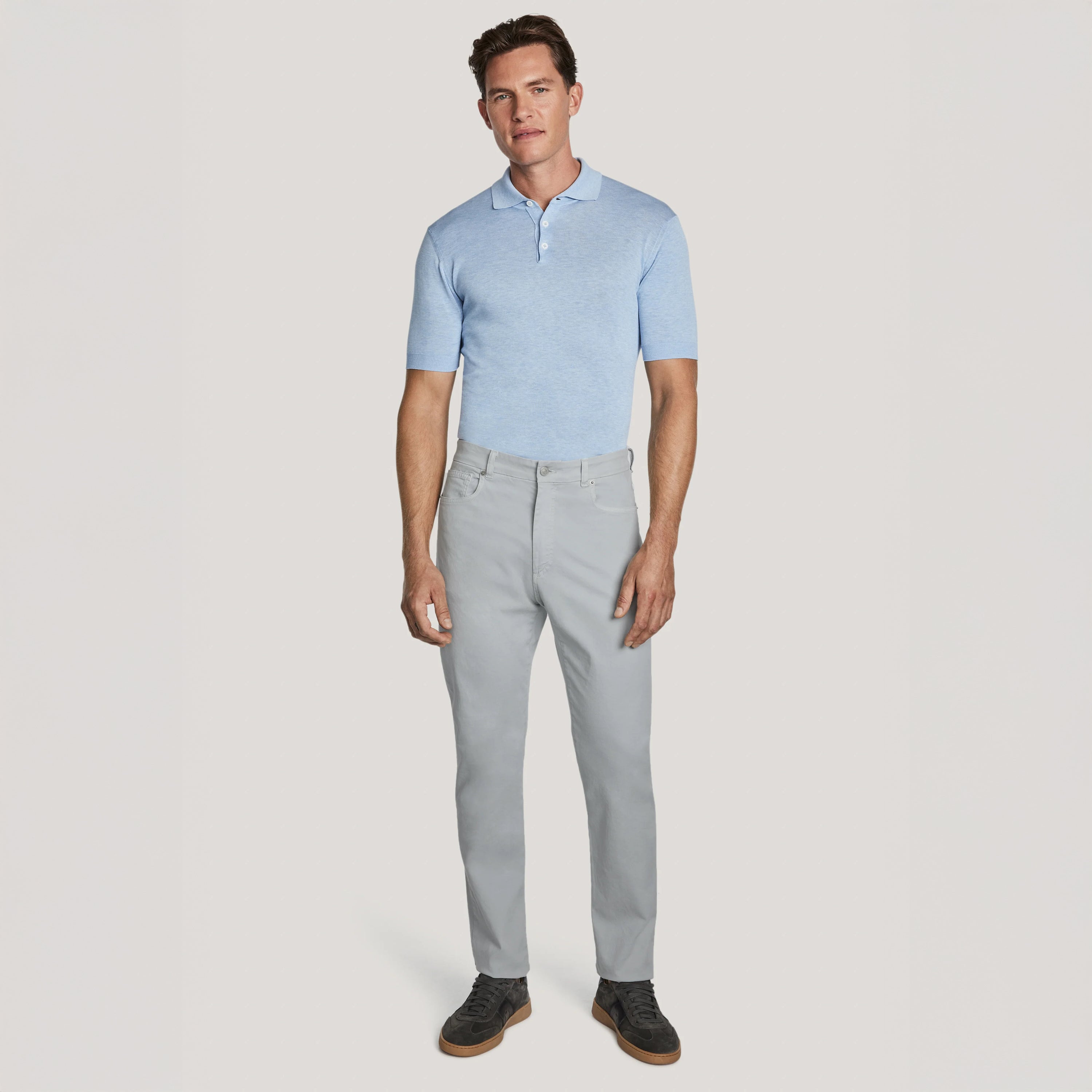 Light Gray Jackie Brushed Cotton Modern Fit Five Pocket Pants - Jack Victor - Boutique Jacques International