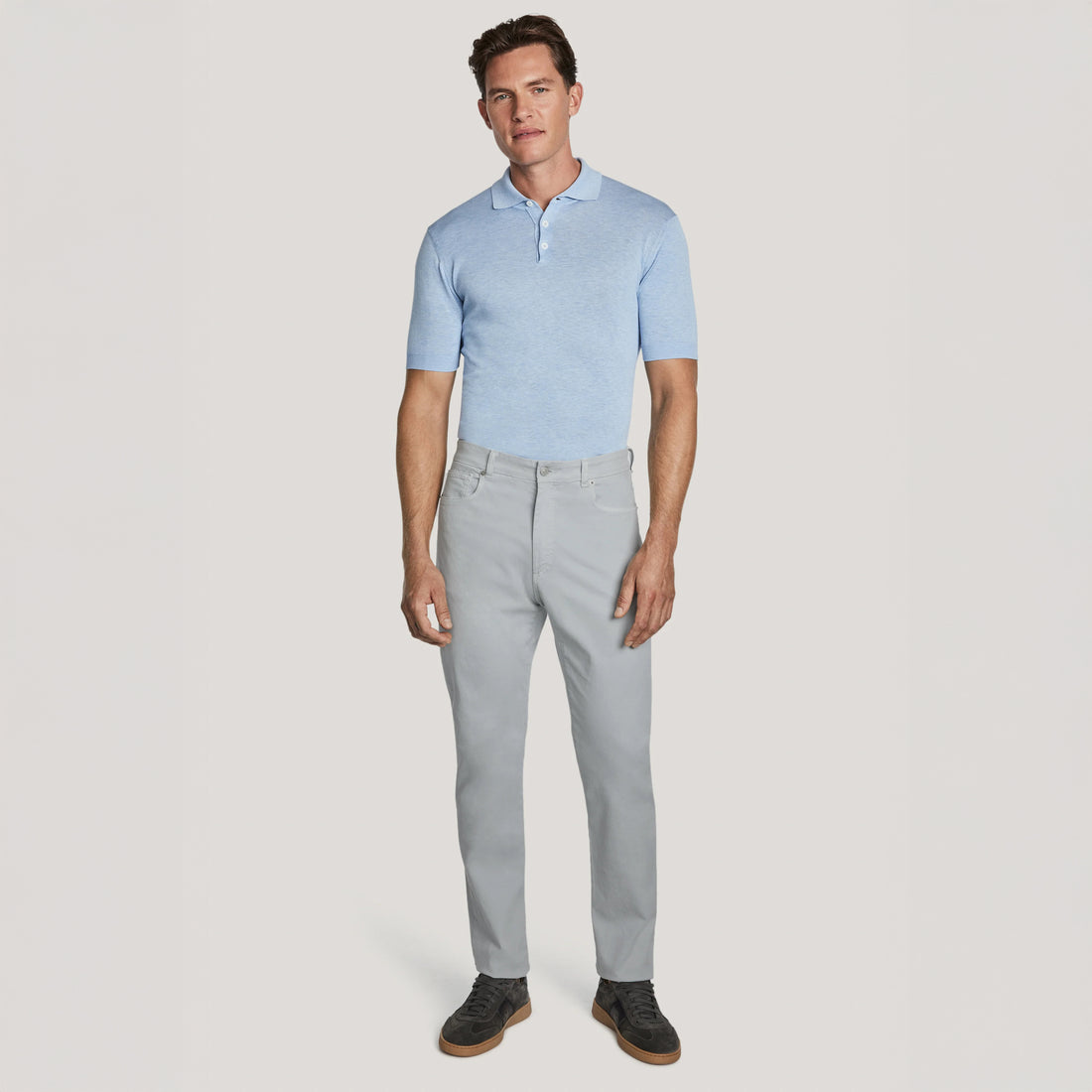 Light Gray Jackie Brushed Cotton Modern Fit Five Pocket Pants - Jack Victor - Boutique Jacques International