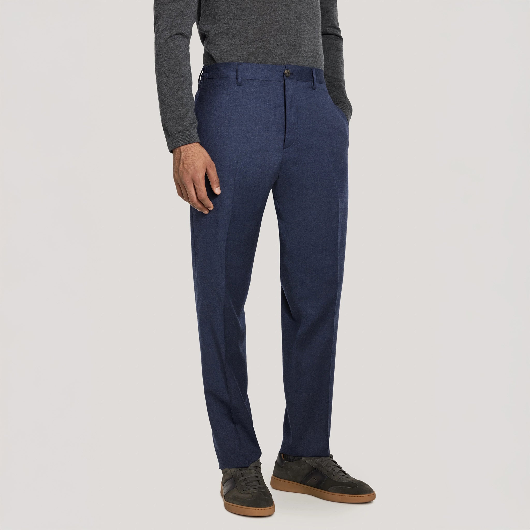 Blue Wool Stretch Prato Stretch Waistband Dress Pant - Jack Victor
