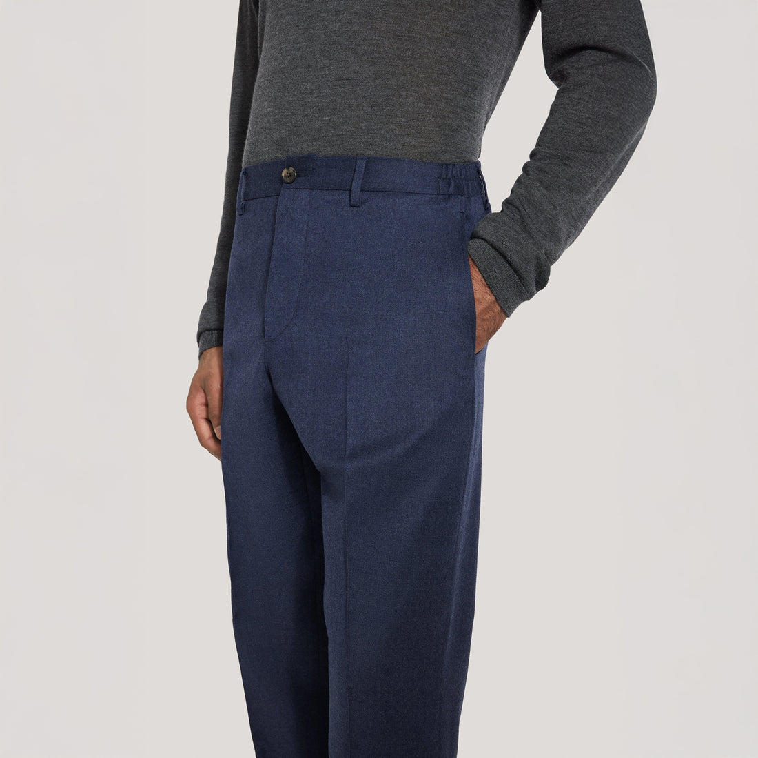 Blue Wool Stretch Prato Stretch Waistband Dress Pant - Jack Victor