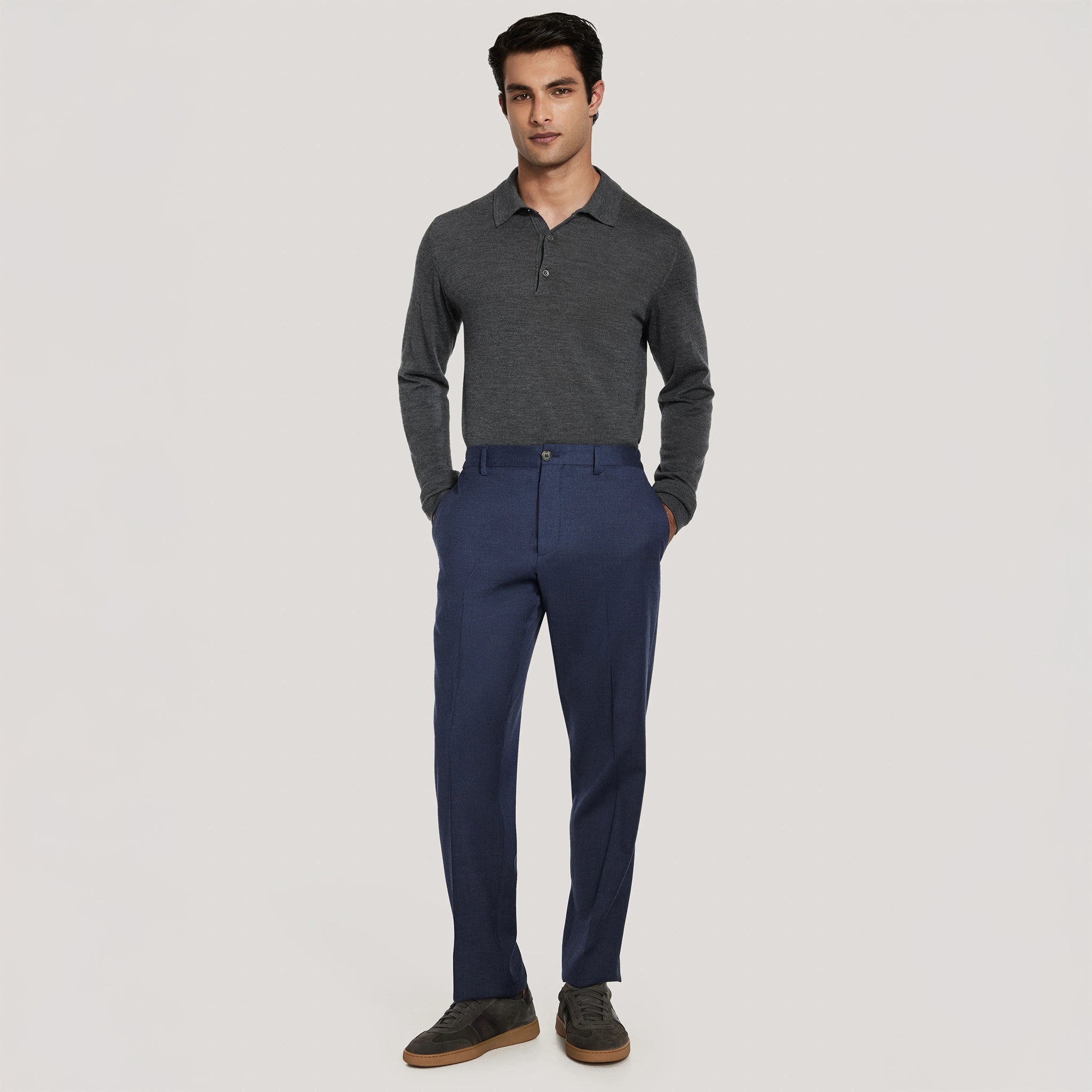 Blue Wool Stretch Prato Stretch Waistband Dress Pant - Jack Victor