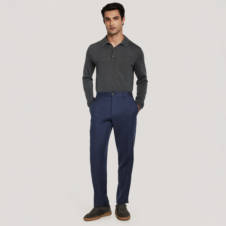 Blue Wool Stretch Prato Stretch Waistband Dress Pant - Jack Victor