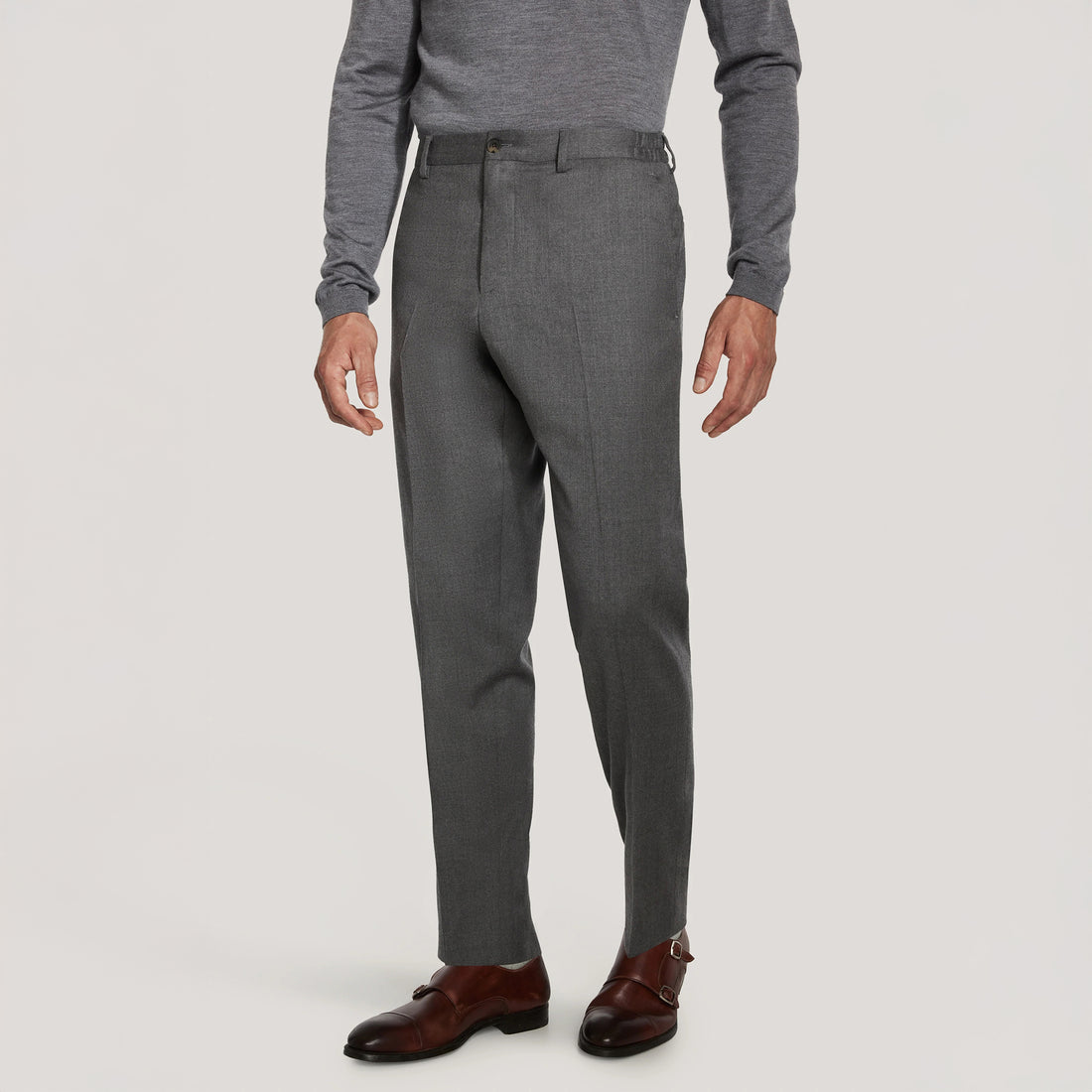 Gray Wool Stretch Prato Stretch Waistband Dress Pant - Jack Victor