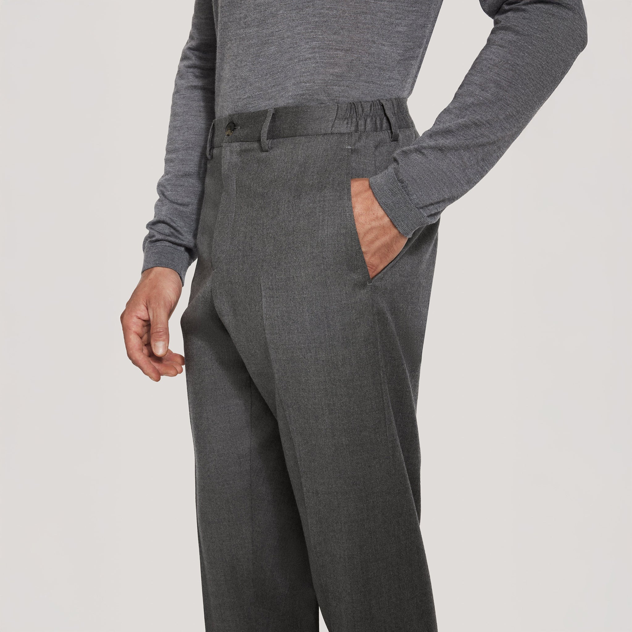 Gray Wool Stretch Prato Stretch Waistband Dress Pant - Jack Victor