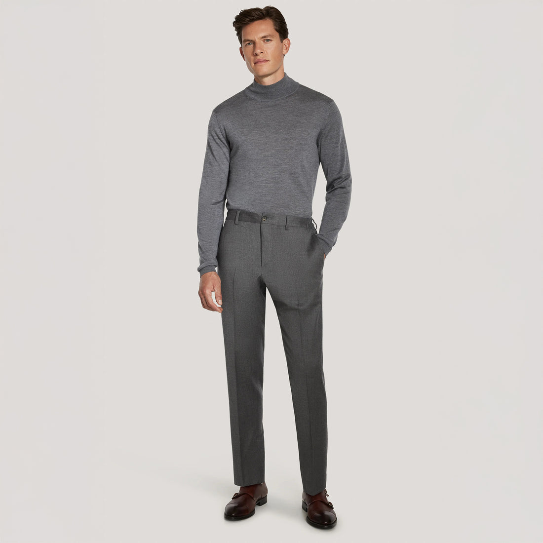 Gray Wool Stretch Prato Stretch Waistband Dress Pant - Jack Victor