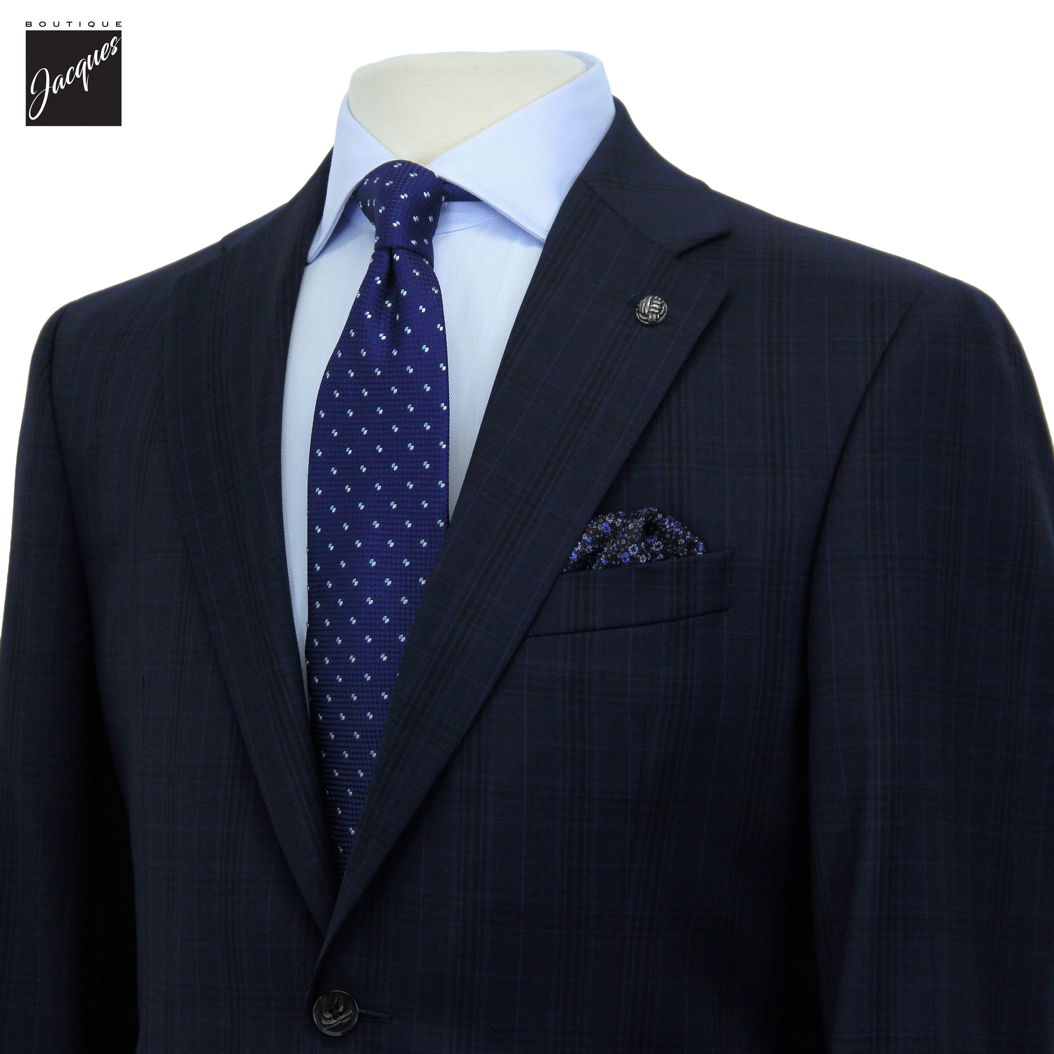 Dark Blue Plaid Esprit Modern Fit Wool Suit - Jack Victor