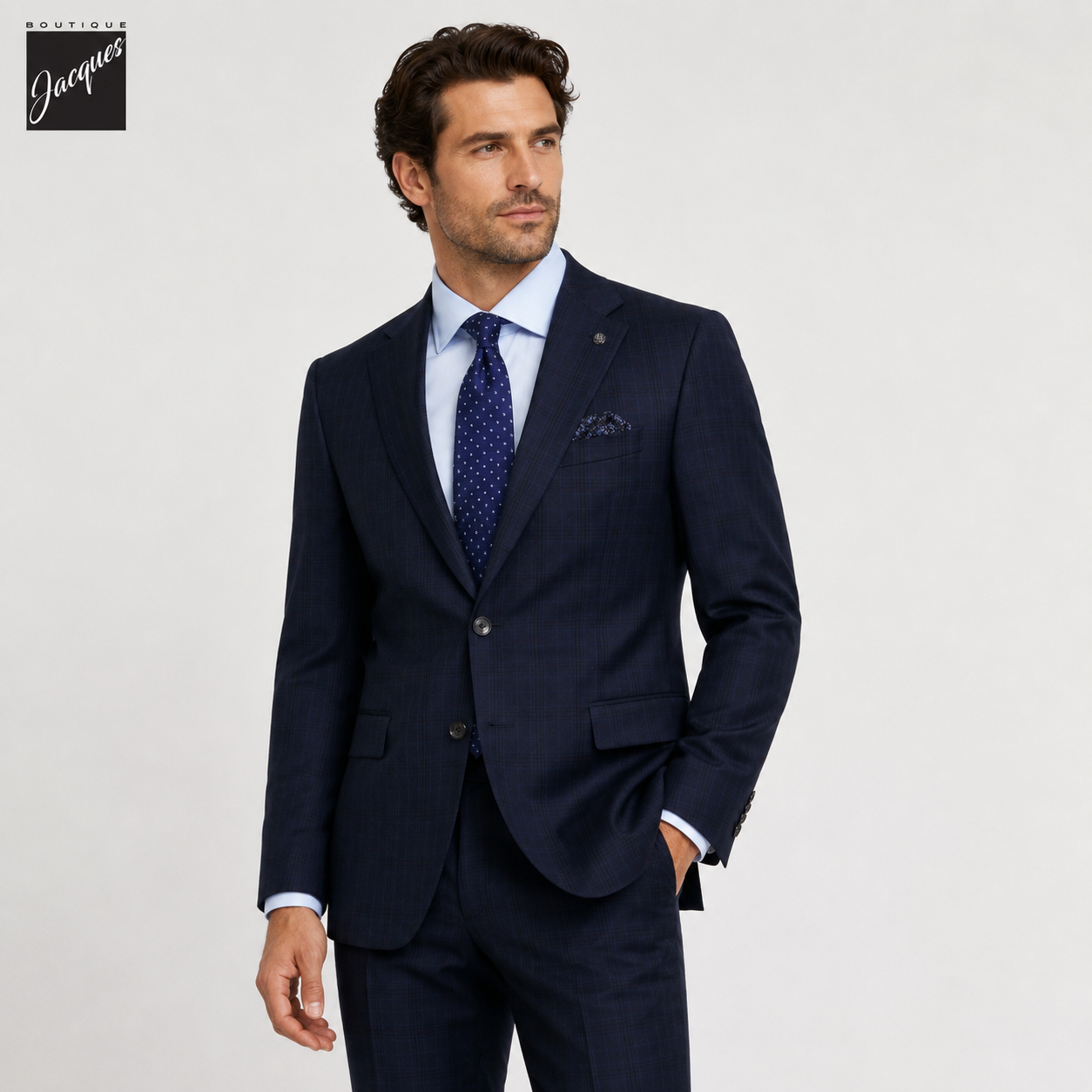 Dark Blue Plaid Esprit Modern Fit Wool Suit - Jack Victor
