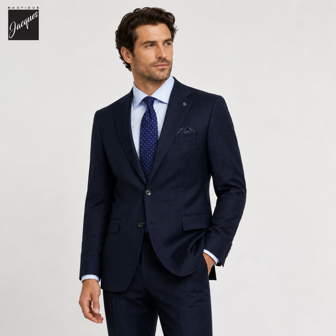 Dark Blue Plaid Esprit Modern Fit Wool Suit - Jack Victor