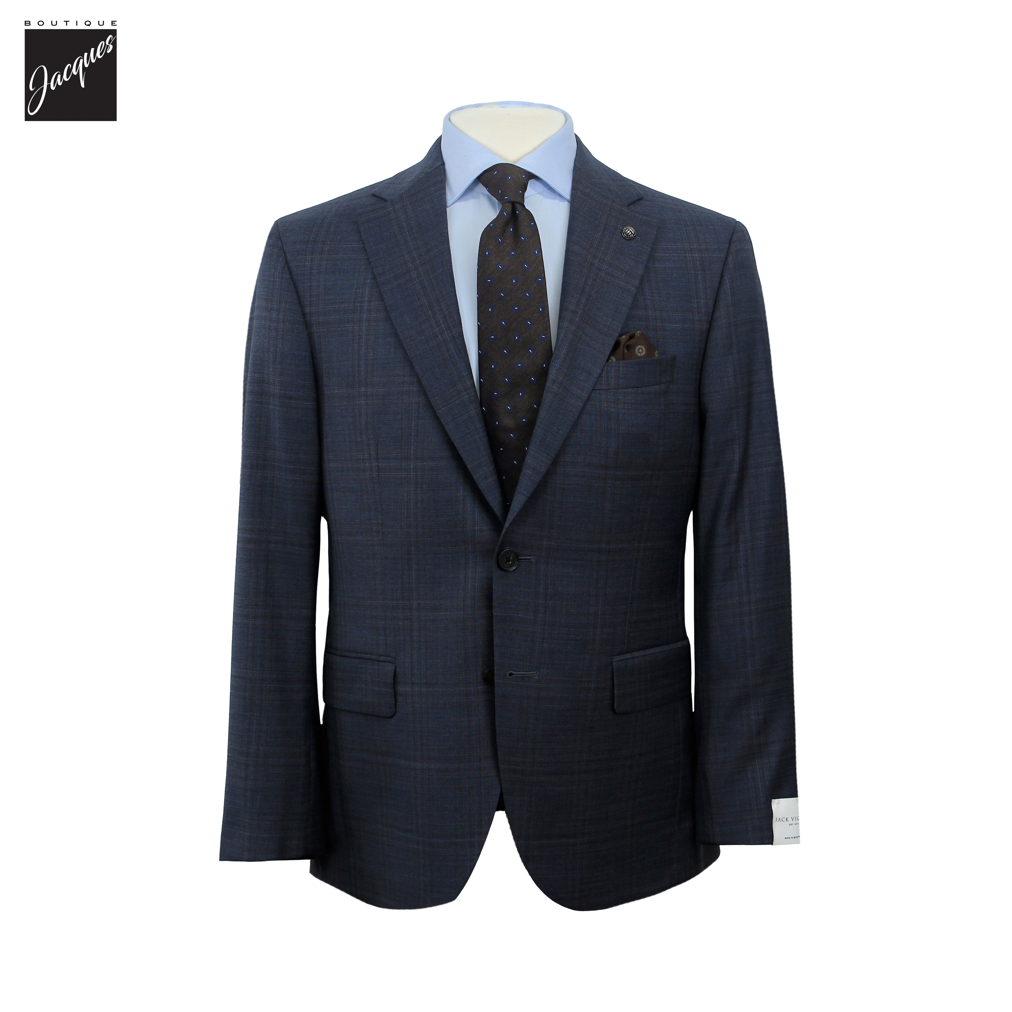 Steel Blue Check Superfine Merino Wool Napoli Classic Fit Suit - Jack Victor