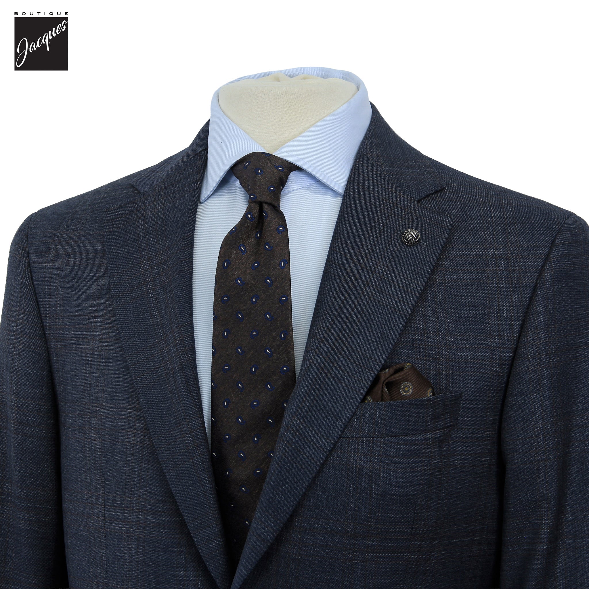 Steel Blue Check Superfine Merino Wool Napoli Classic Fit Suit - Jack Victor
