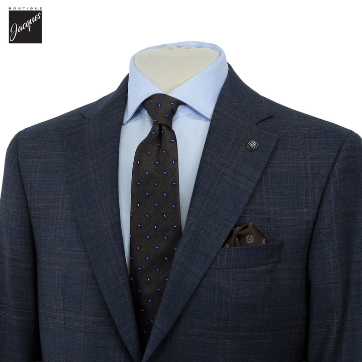 Steel Blue Check Superfine Merino Wool Napoli Classic Fit Suit - Jack Victor