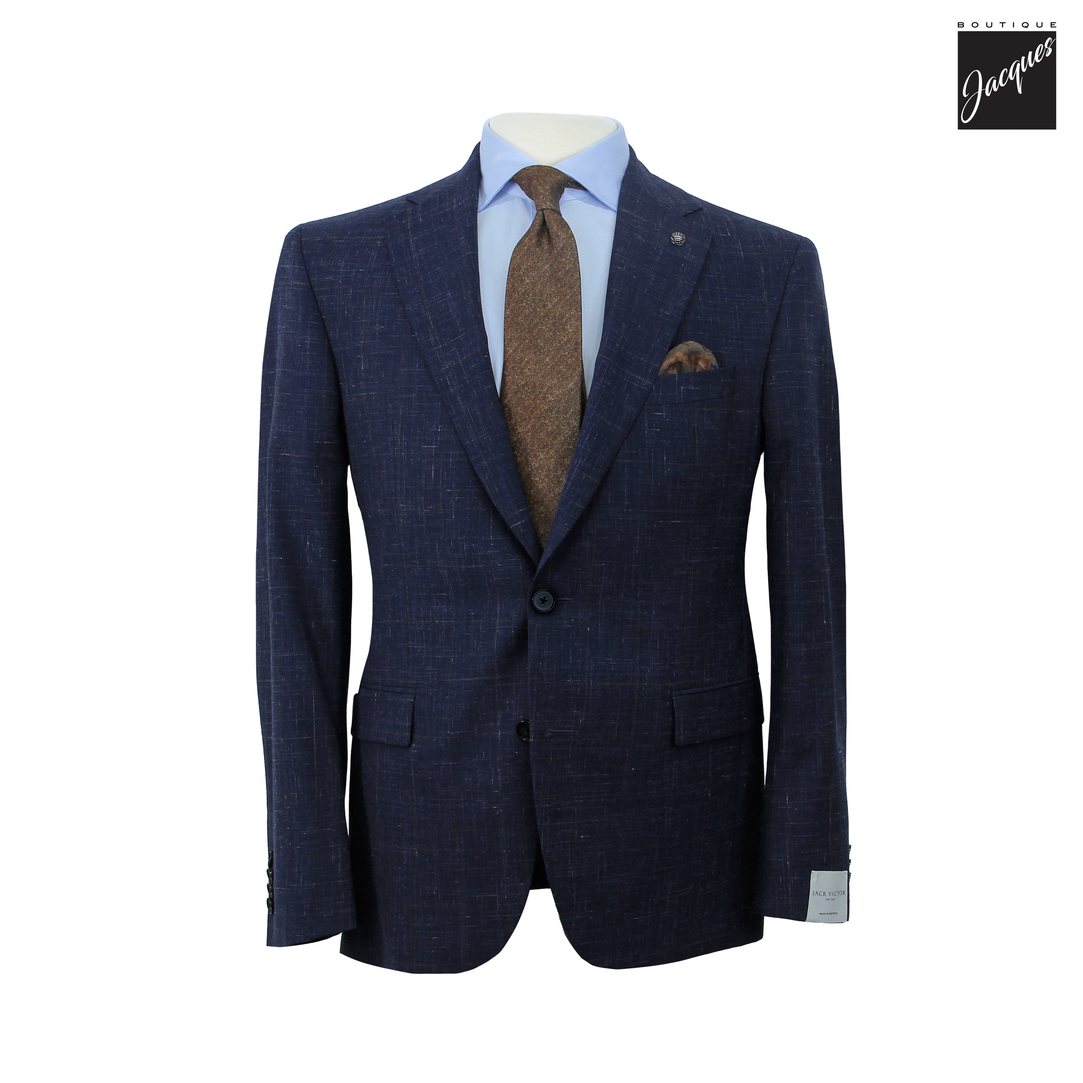 Navy & Brown Check Wool-Linen Esprit Modern Fit Suit - Jack Victor