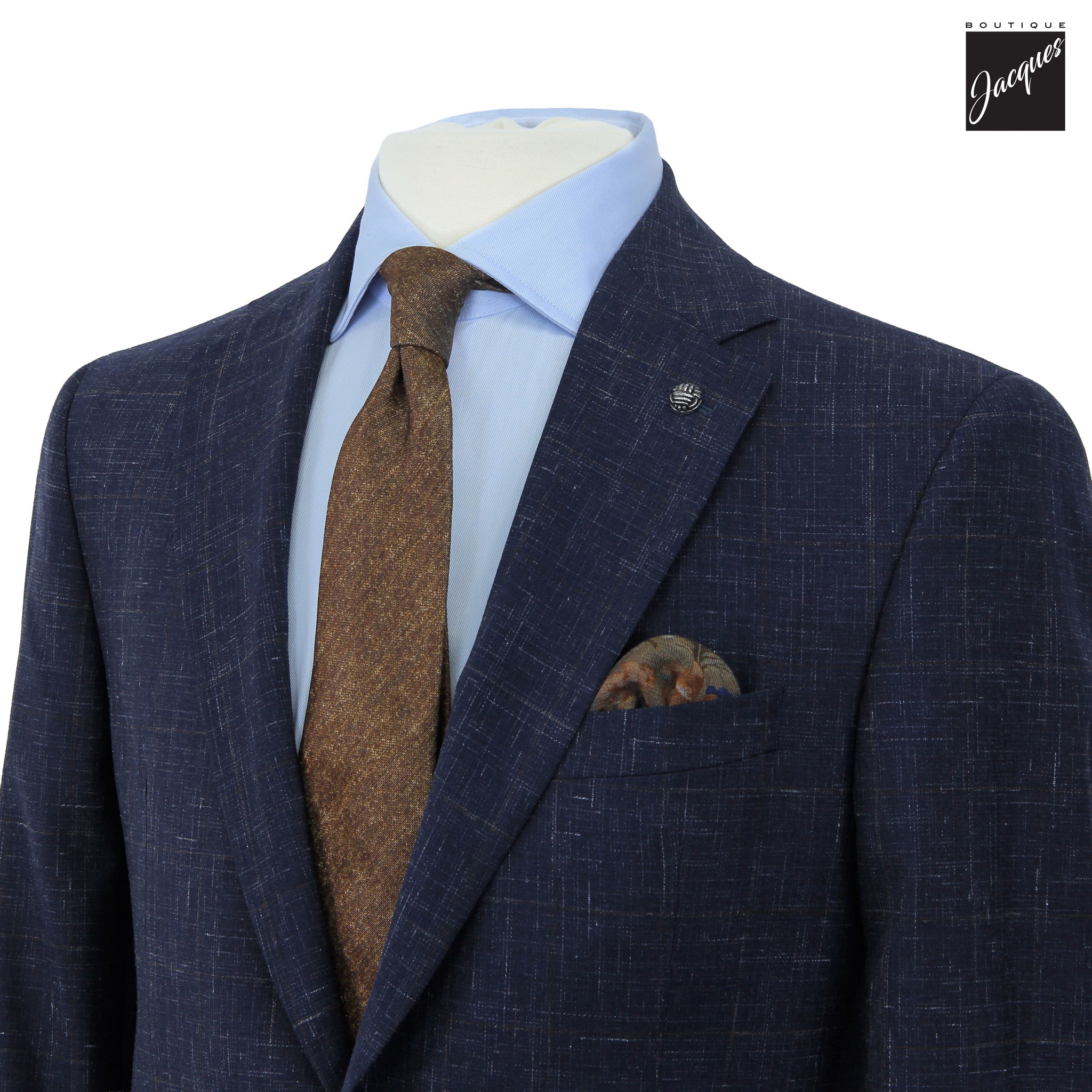 Navy & Brown Check Wool-Linen Esprit Modern Fit Suit - Jack Victor