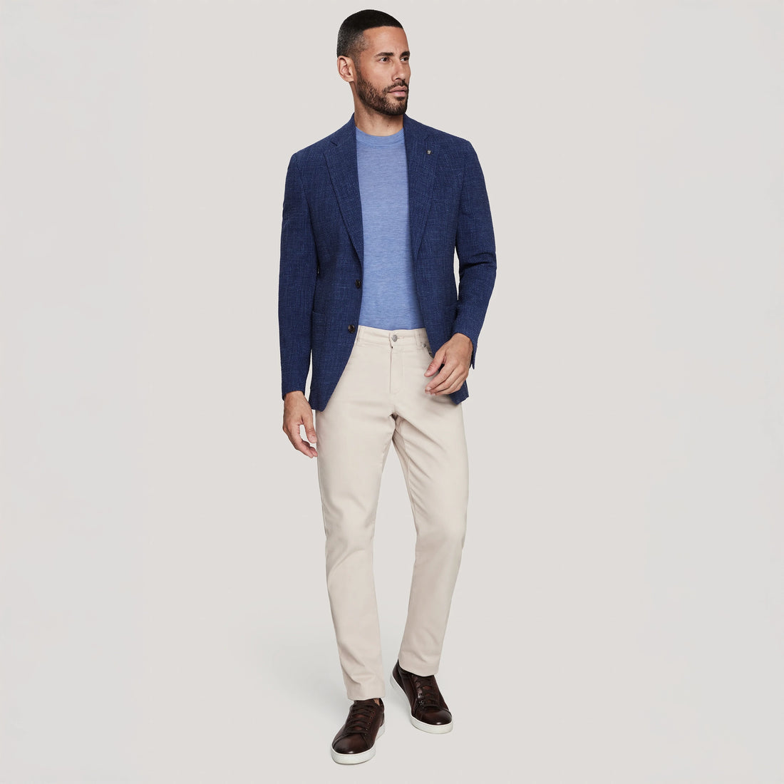 Mid Blue Wool/Silk/Linen Seersucker Myles Contemporary Sport Jacket - Jack Victor 1913 - Boutique Jacques International