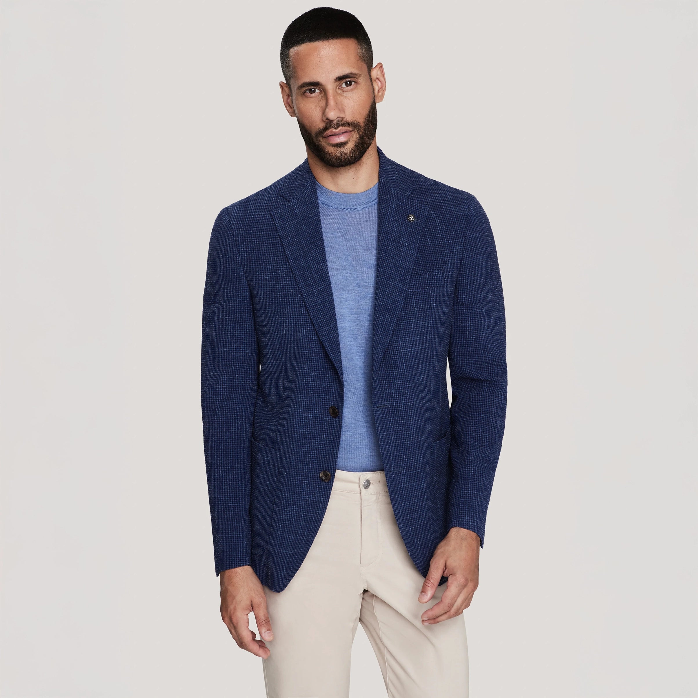 Mid Blue Wool/Silk/Linen Seersucker Myles Contemporary Sport Jacket - Jack Victor 1913 - Boutique Jacques International