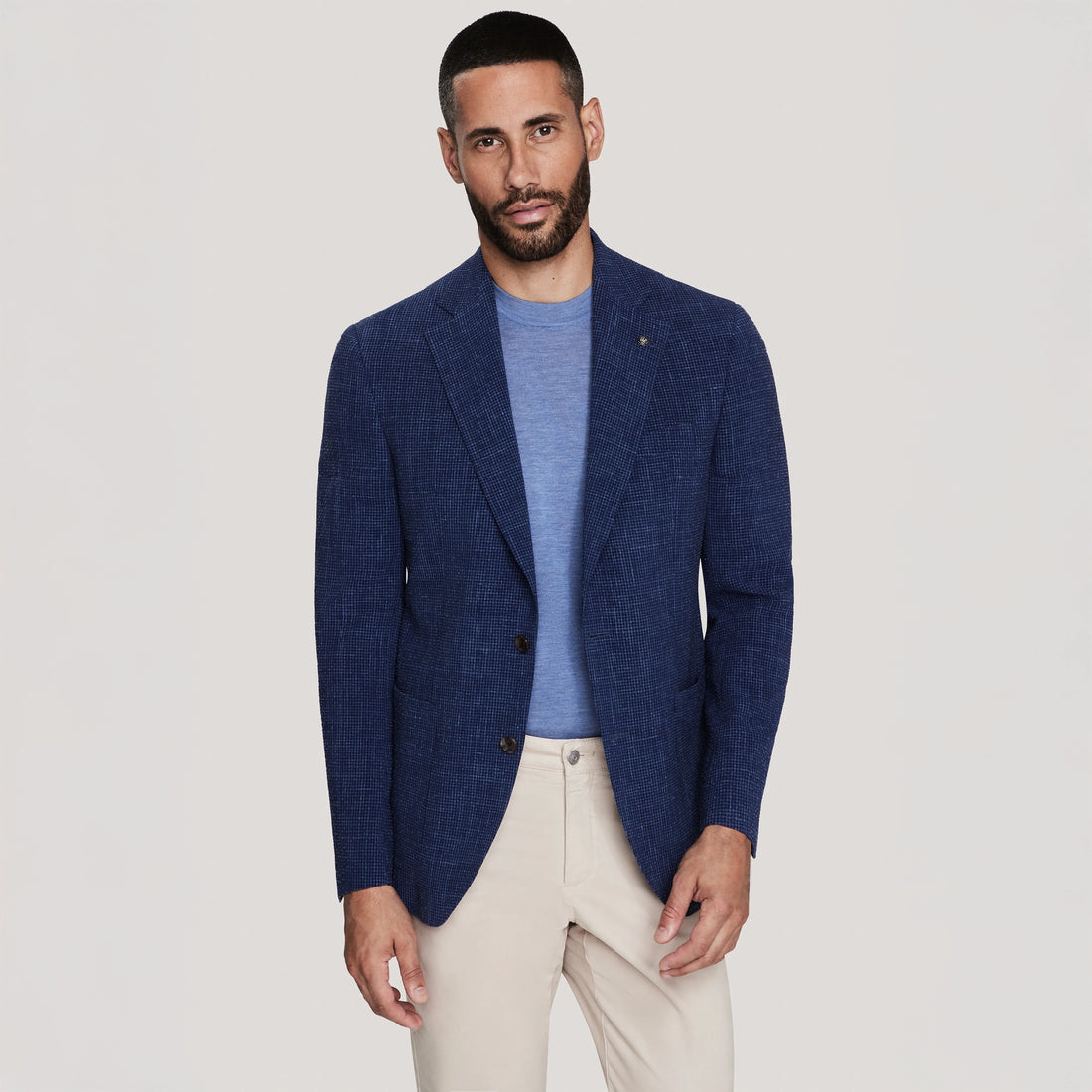 Mid Blue Wool/Silk/Linen Seersucker Myles Contemporary Sport Jacket - Jack Victor 1913 - Boutique Jacques International
