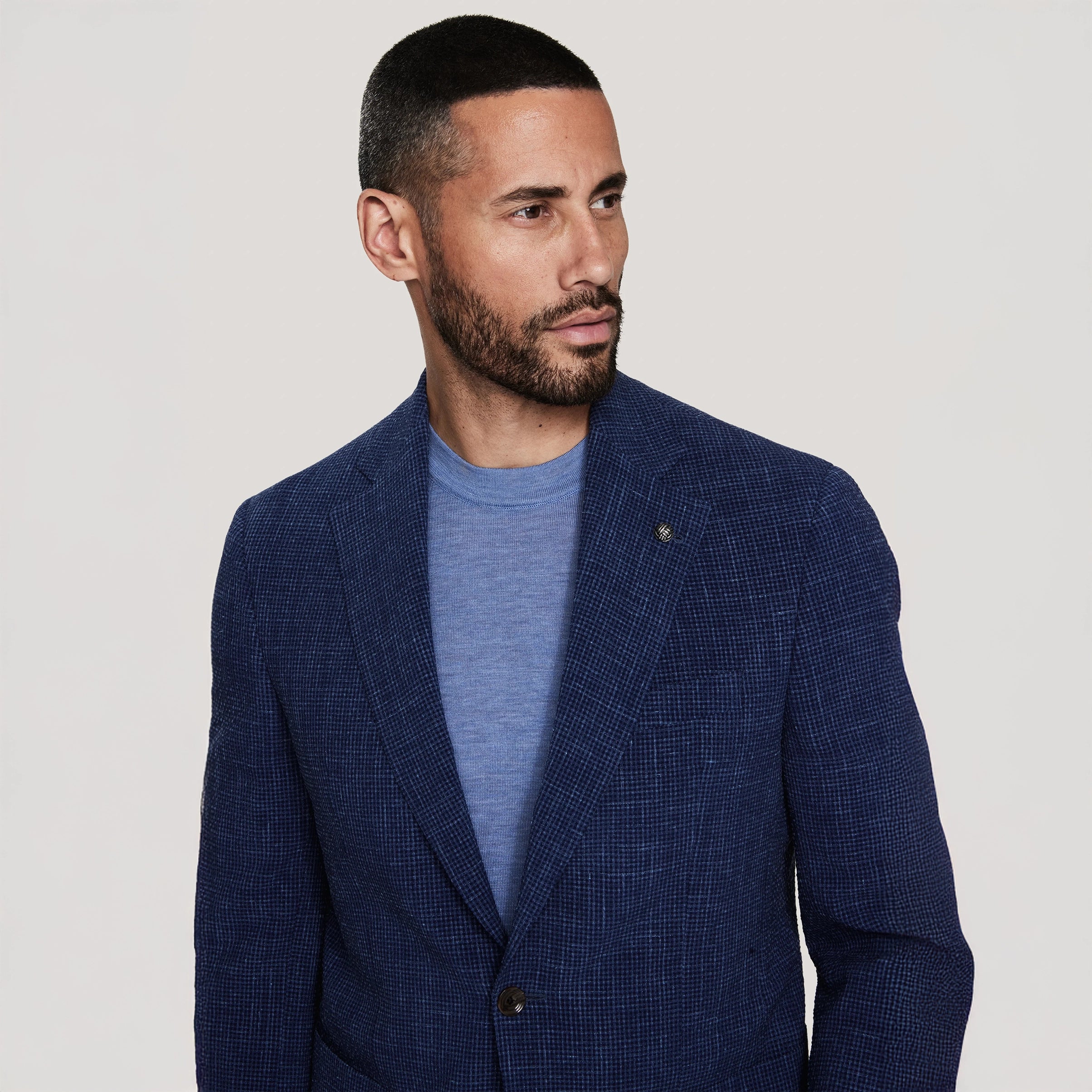 Mid Blue Wool/Silk/Linen Seersucker Myles Contemporary Sport Jacket - Jack Victor 1913 - Boutique Jacques International