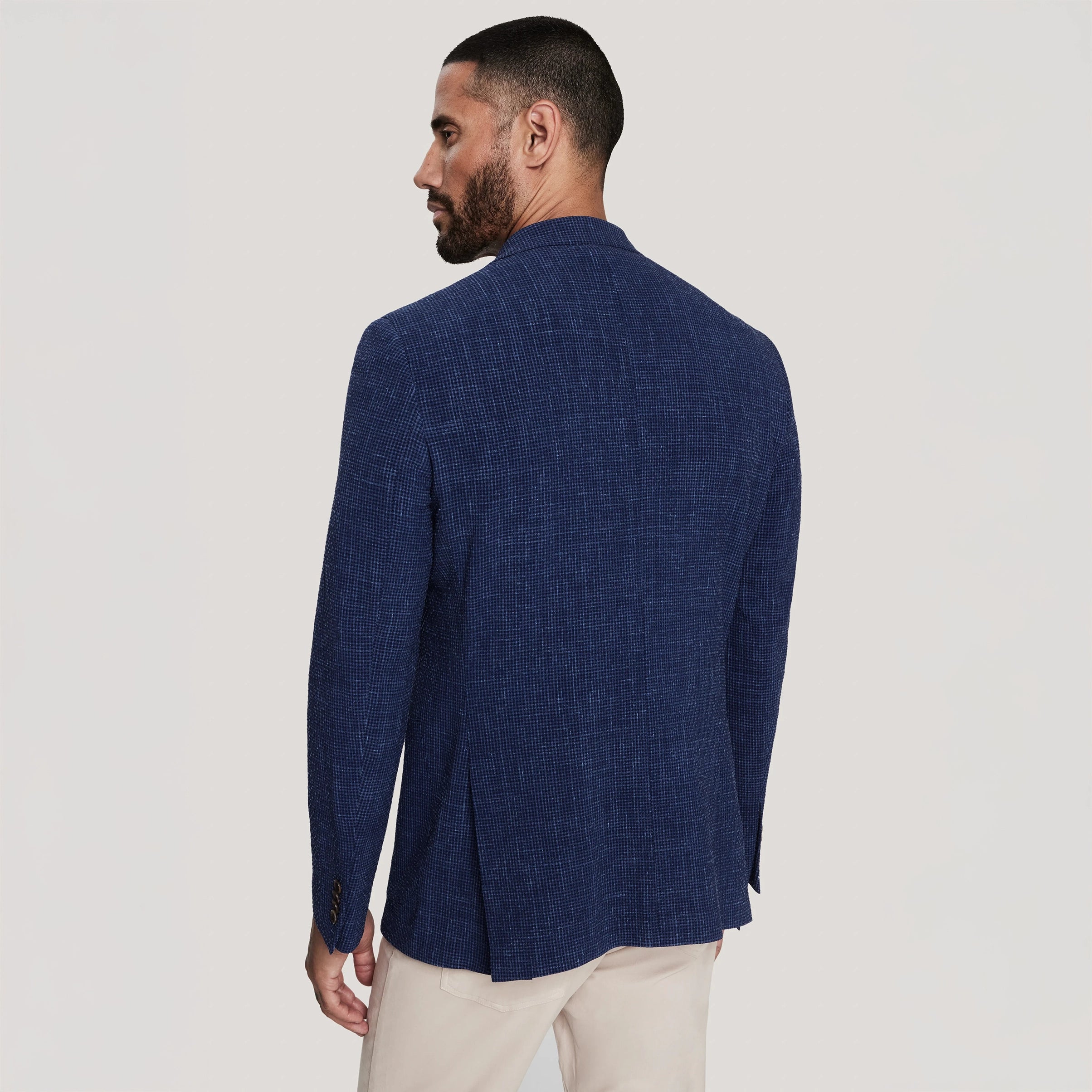 Mid Blue Wool/Silk/Linen Seersucker Myles Contemporary Sport Jacket - Jack Victor 1913 - Boutique Jacques International