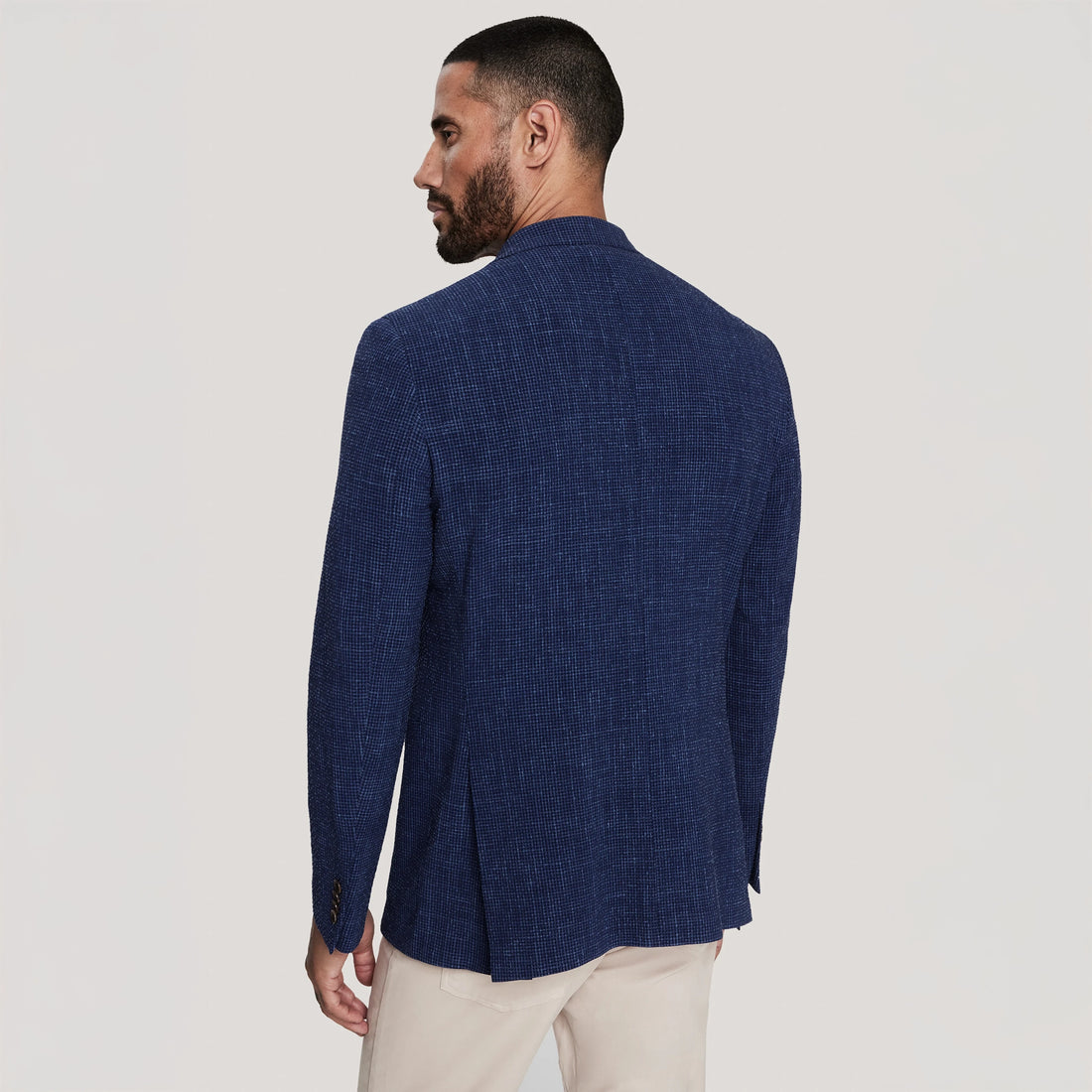 Mid Blue Wool/Silk/Linen Seersucker Myles Contemporary Sport Jacket - Jack Victor 1913 - Boutique Jacques International