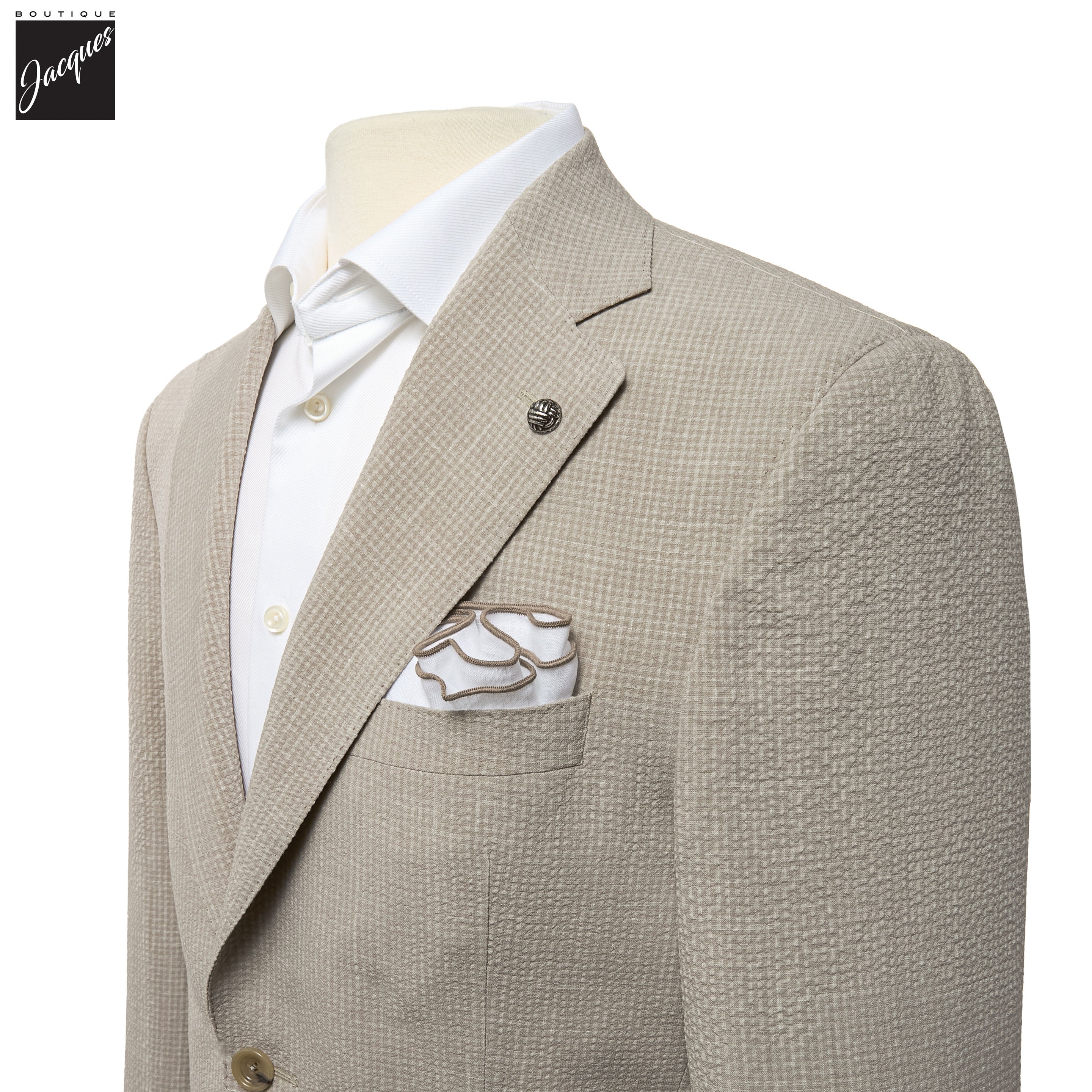 Beige Wool/Silk/Linen Seersucker Myles Contemporary Sport Jacket - Jack Victor 1913 - Boutique Jacques International