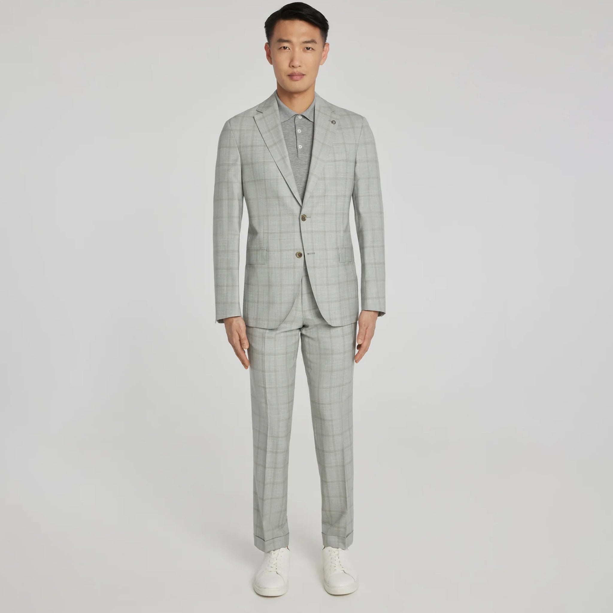Light Grey Subtle Windowpane Check McAllen Contemporary Fit Suit - Jack Victor - Boutique Jacques International
