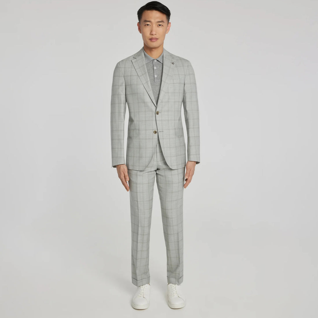 Light Grey Subtle Windowpane Check McAllen Contemporary Fit Suit - Jack Victor - Boutique Jacques International