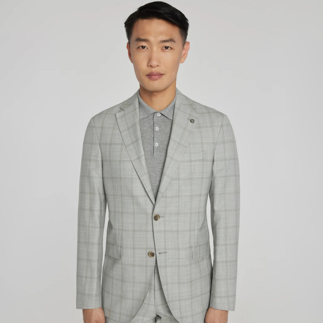 Light Grey Subtle Windowpane Check McAllen Contemporary Fit Suit - Jack Victor - Boutique Jacques International
