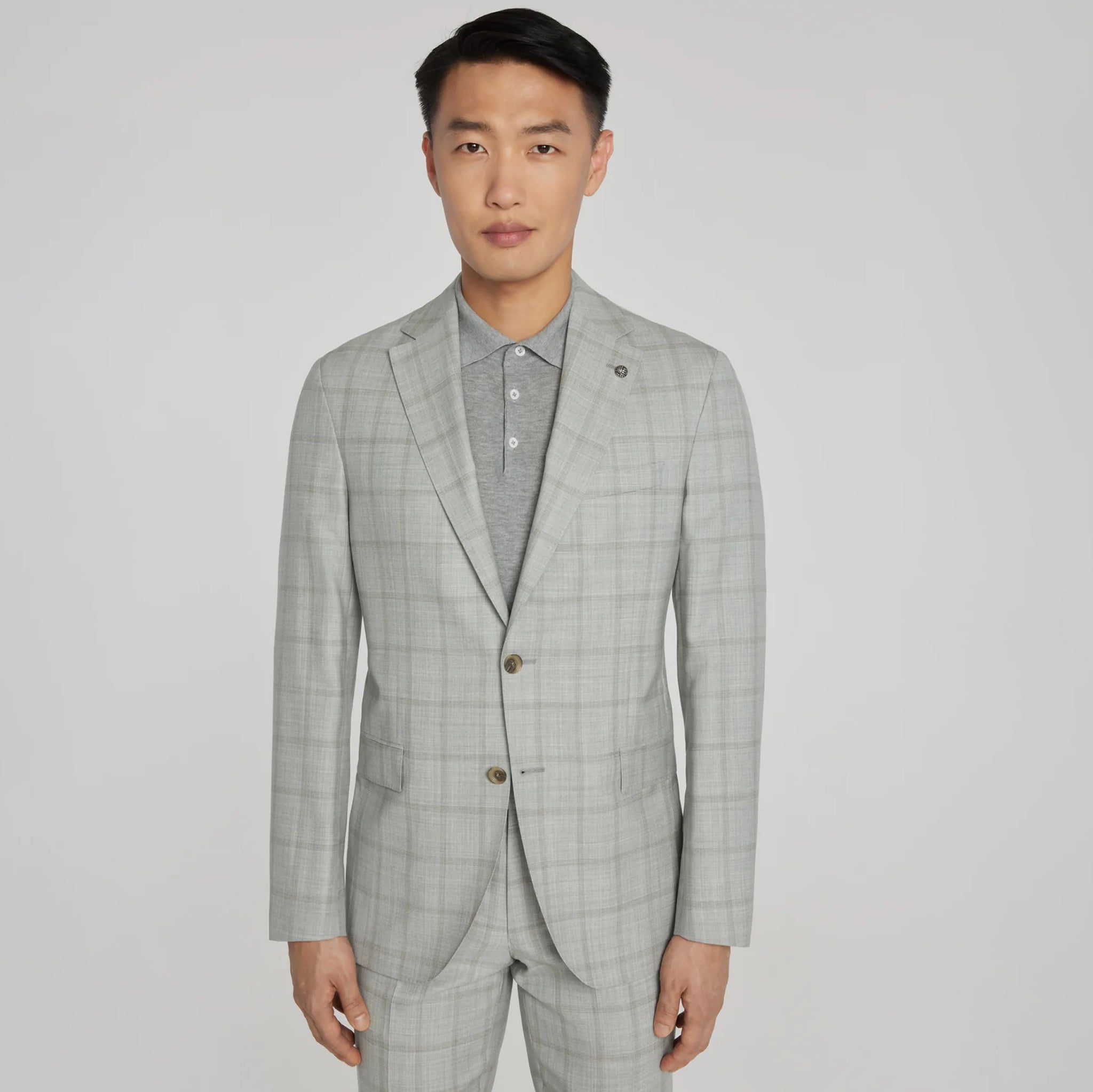 Light Grey Subtle Windowpane Check McAllen Contemporary Fit Suit - Jack Victor - Boutique Jacques International