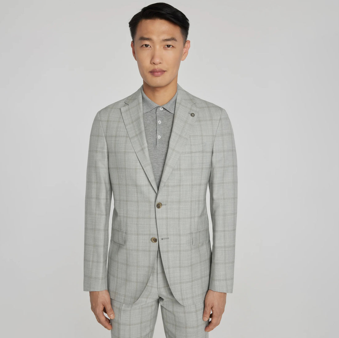 Light Grey Subtle Windowpane Check McAllen Contemporary Fit Suit - Jack Victor - Boutique Jacques International