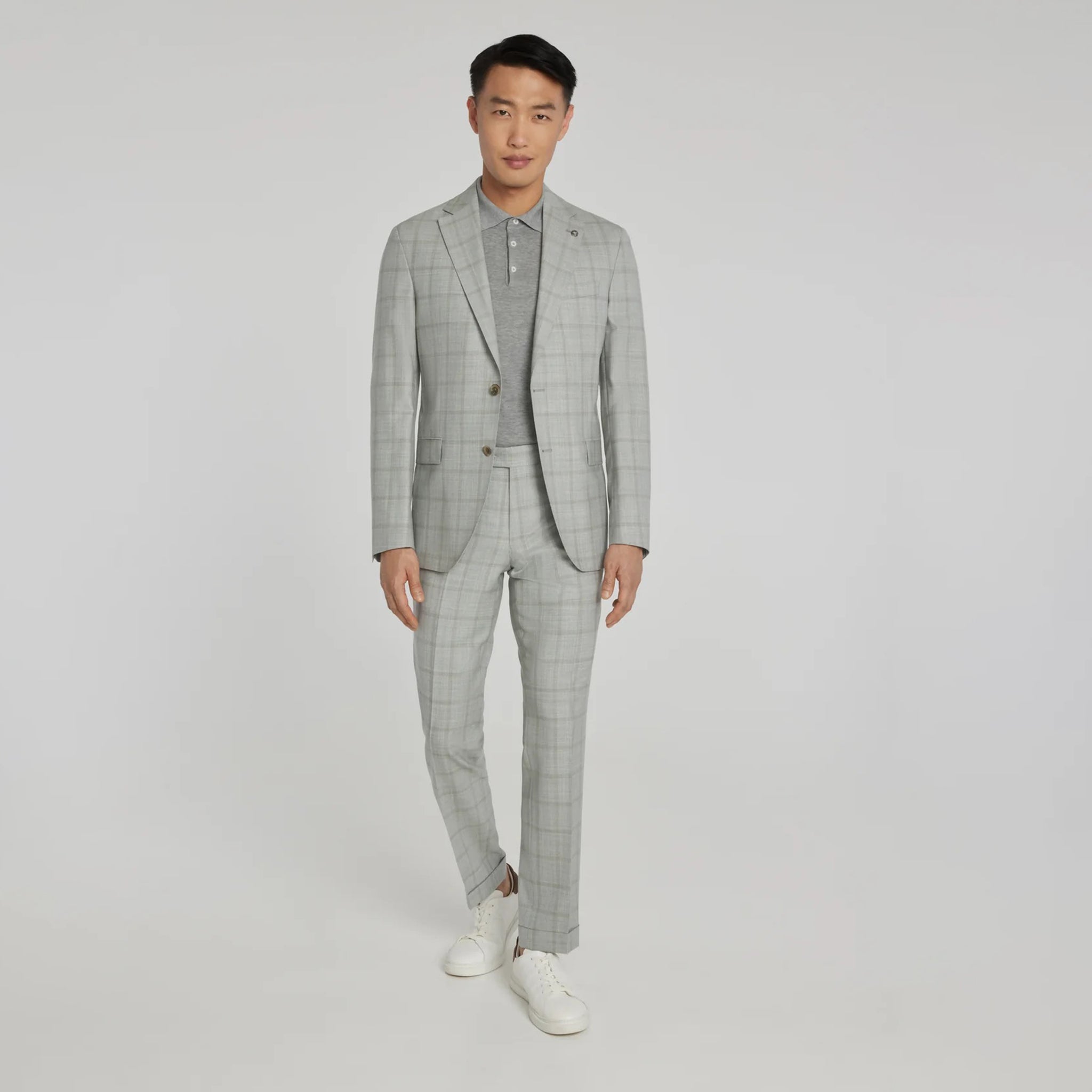 Light Grey Subtle Windowpane Check McAllen Contemporary Fit Suit - Jack Victor - Boutique Jacques International