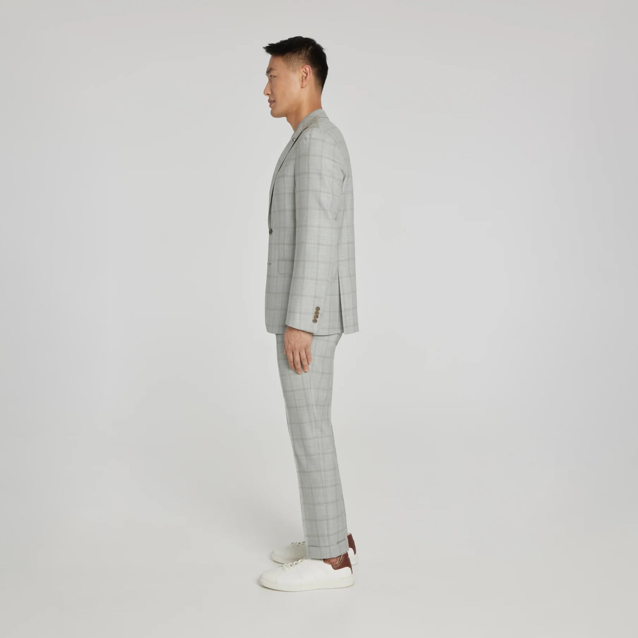 Light Grey Subtle Windowpane Check McAllen Contemporary Fit Suit - Jack Victor - Boutique Jacques International