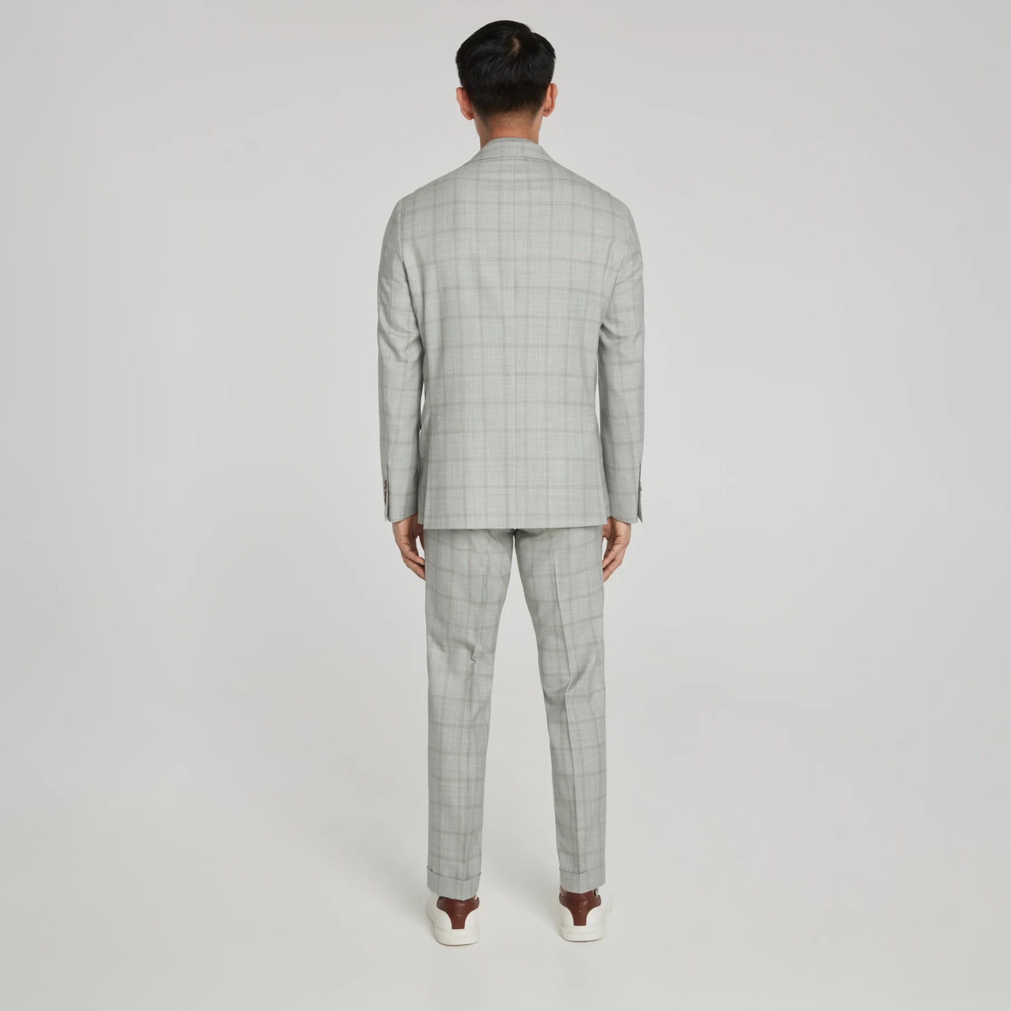 Light Grey Subtle Windowpane Check McAllen Contemporary Fit Suit - Jack Victor - Boutique Jacques International
