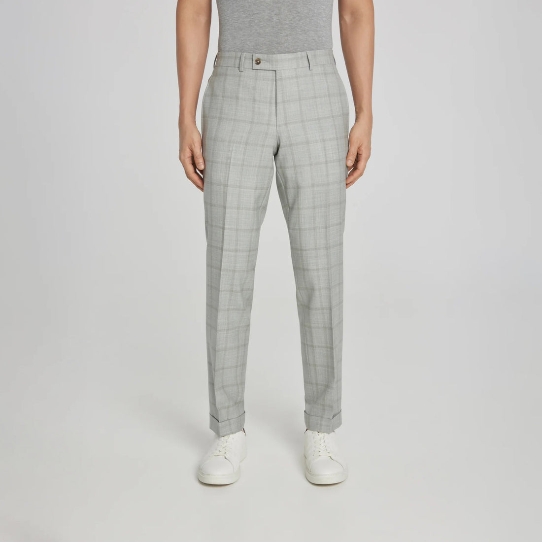 Light Grey Subtle Windowpane Check McAllen Contemporary Fit Suit - Jack Victor - Boutique Jacques International