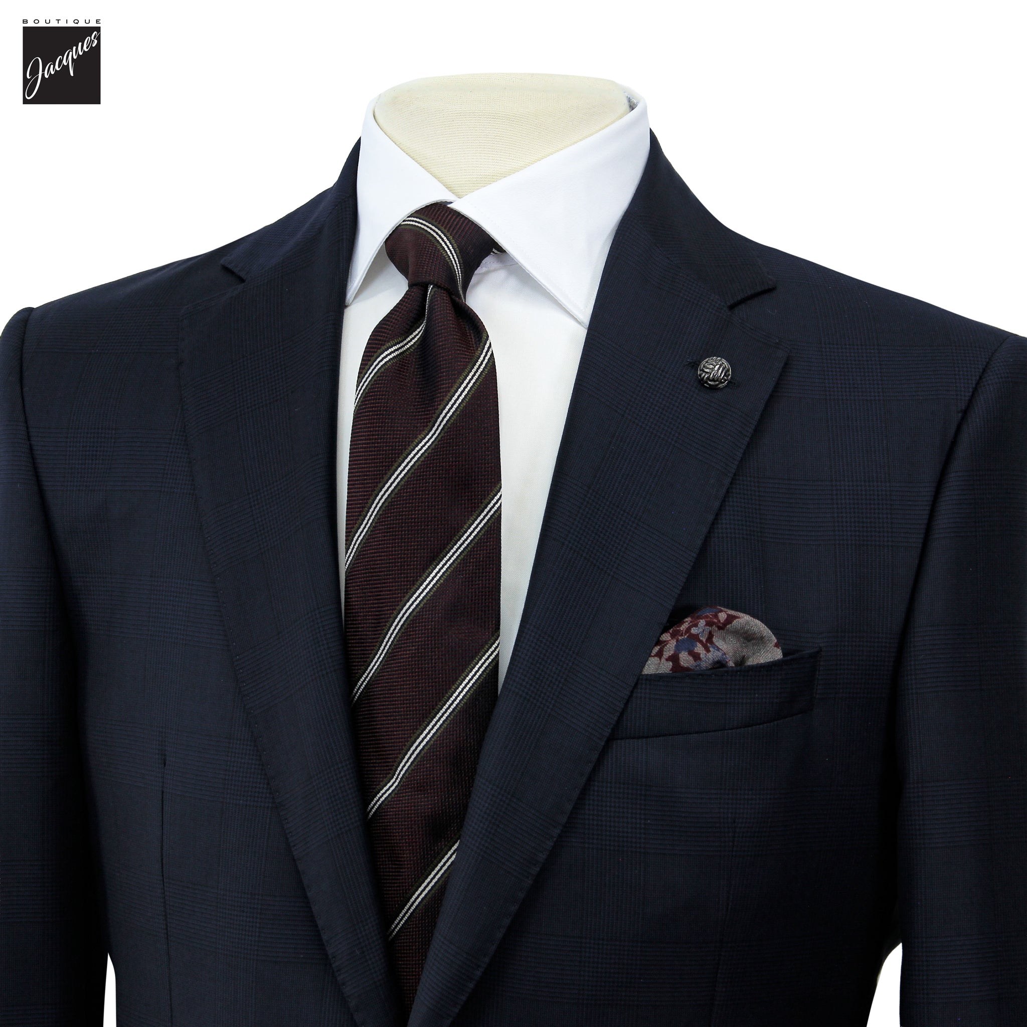 Navy Prince-of-Wales Super 150's Wool Essence Modern Fit Suit - Jack Victor 1913