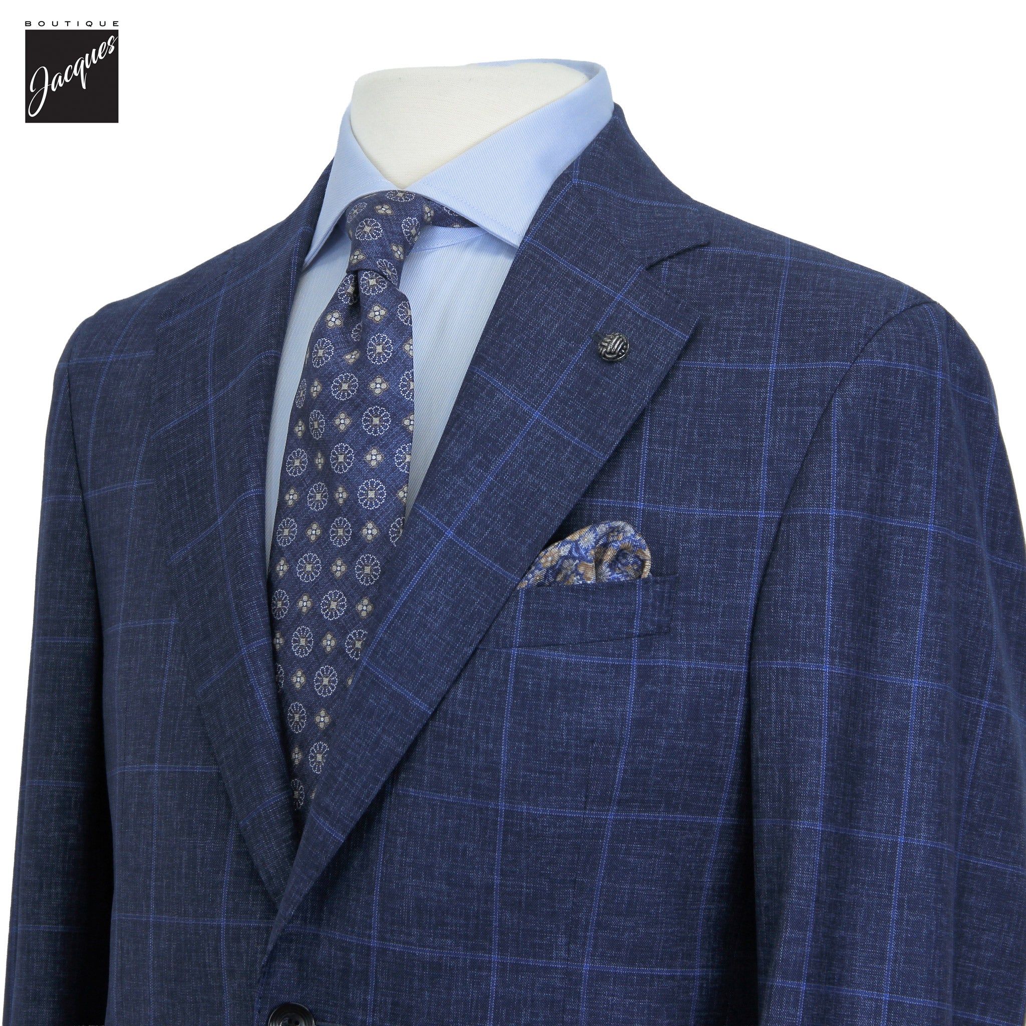 Blue Windowpane Super 150's Wool Mason Contemporary Fit Suit - Jack Victor 1913