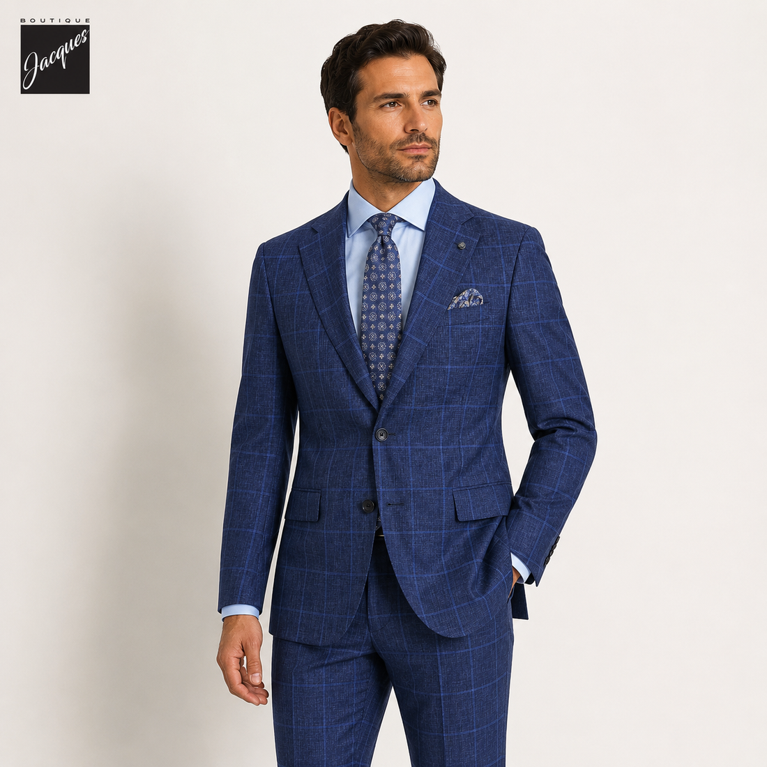 Blue Windowpane Super 150's Wool Mason Contemporary Fit Suit - Jack Victor 1913