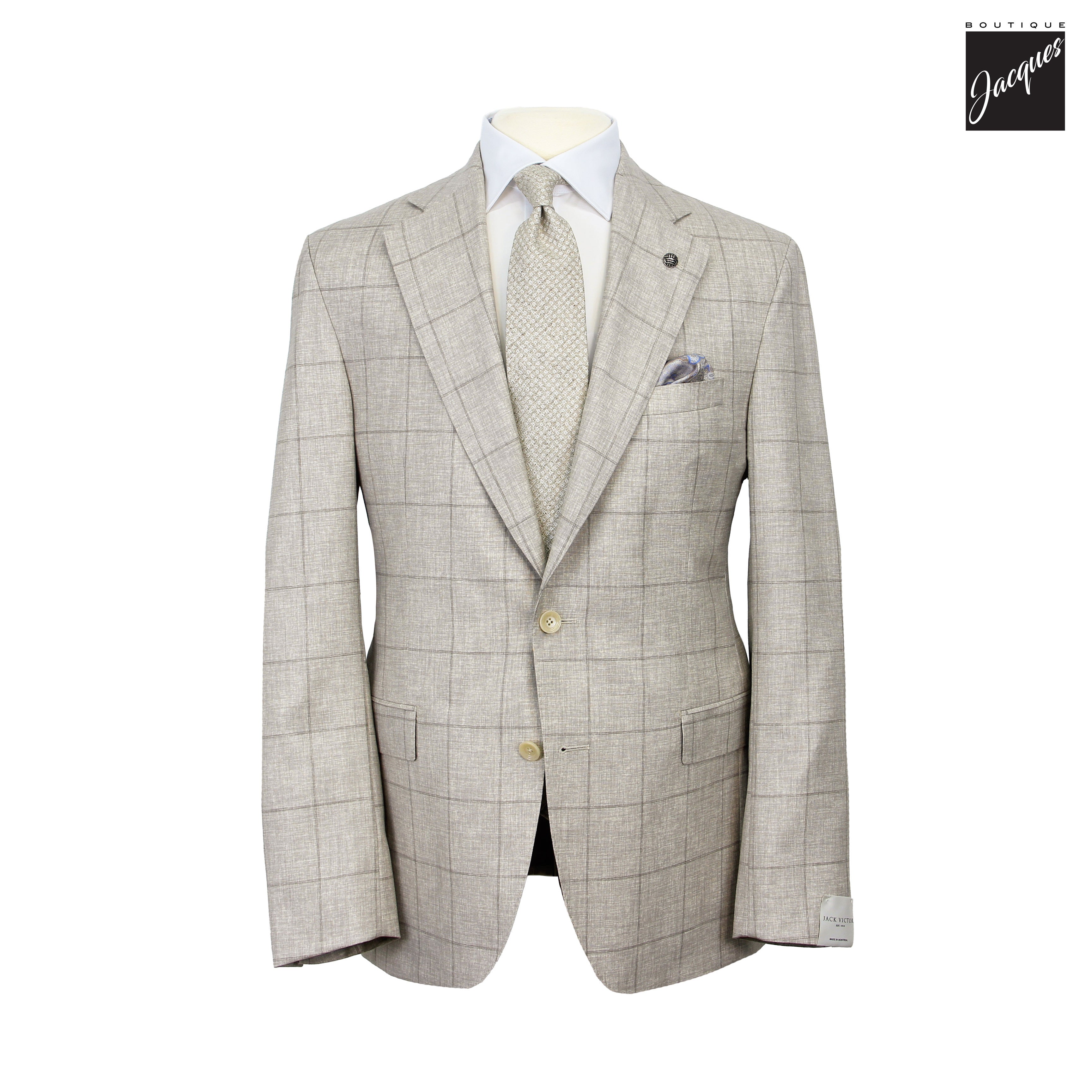 Oatmeal Windowpane Super 150's Wool Mason Contemporary Fit Suit - Jack Victor 1913