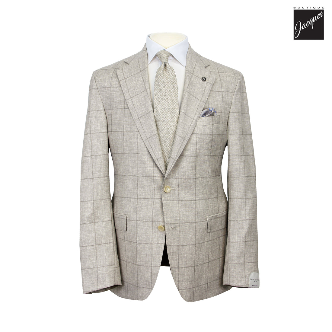 Oatmeal Windowpane Super 150's Wool Mason Contemporary Fit Suit - Jack Victor 1913