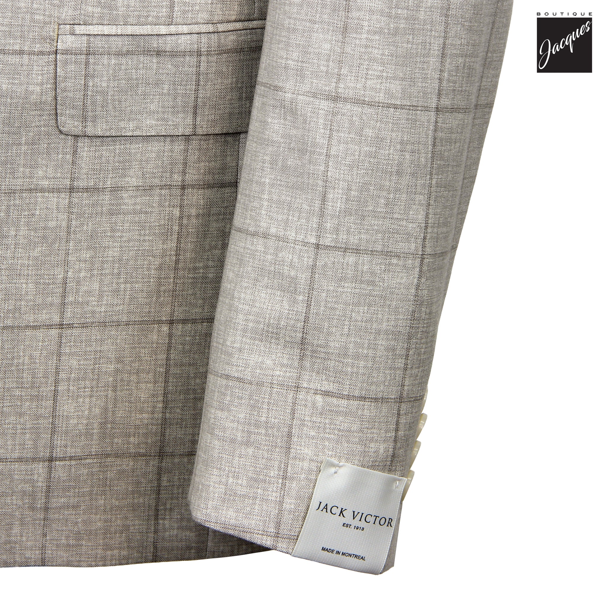 Oatmeal Windowpane Super 150's Wool Mason Contemporary Fit Suit - Jack Victor 1913