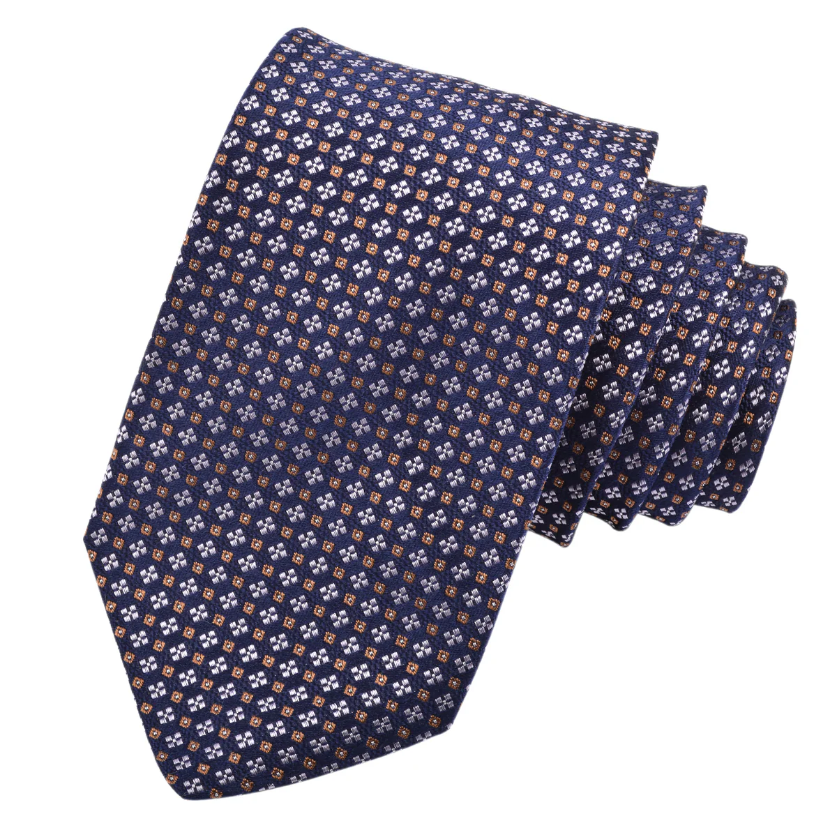 Navy Micro Neat Clover Woven Jacquard Italian Silk Tie - DION - Boutique Jacques International