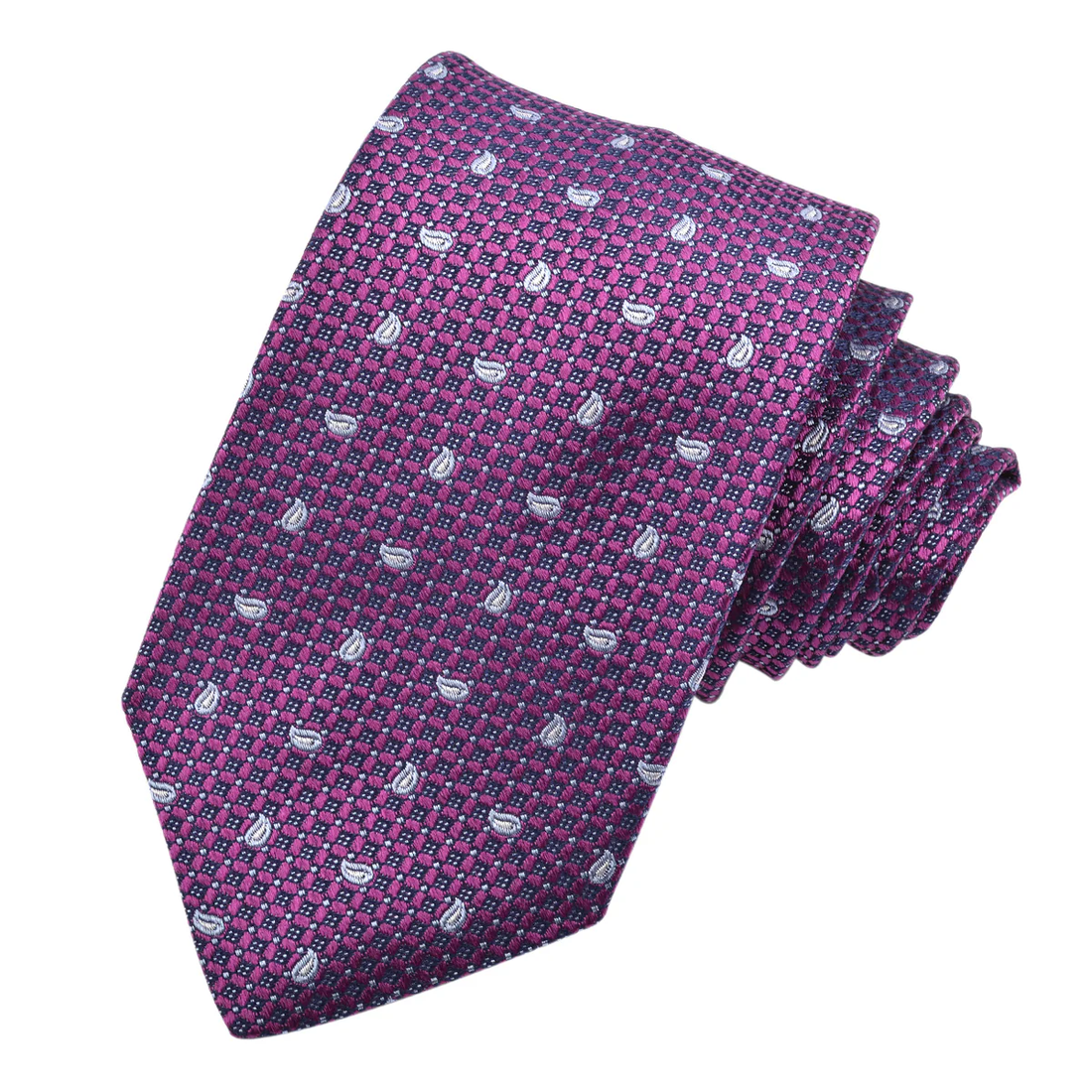 Dark Plum Micro Paisley Woven Jacquard Italian Silk Tie - DION - Boutique Jacques International