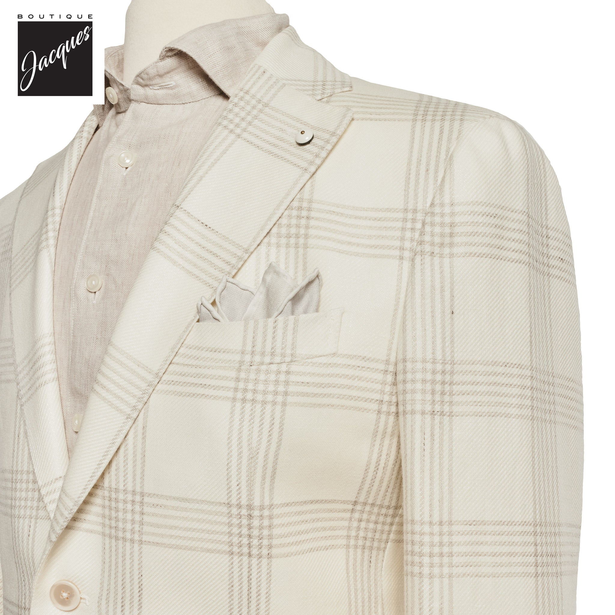Cream Check Linen Wool Contemporary Fit Sport Jacket - L.B.M 1911