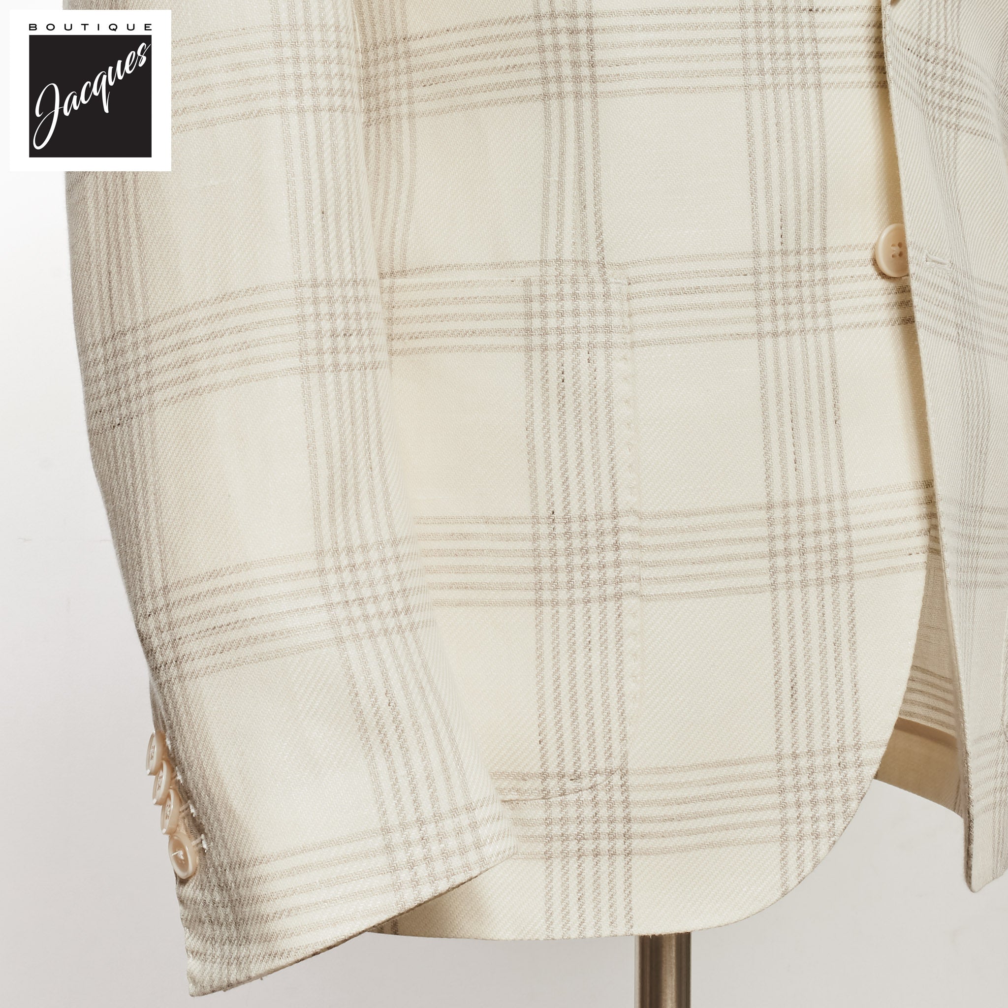 Cream Check Linen Wool Contemporary Fit Sport Jacket - L.B.M 1911