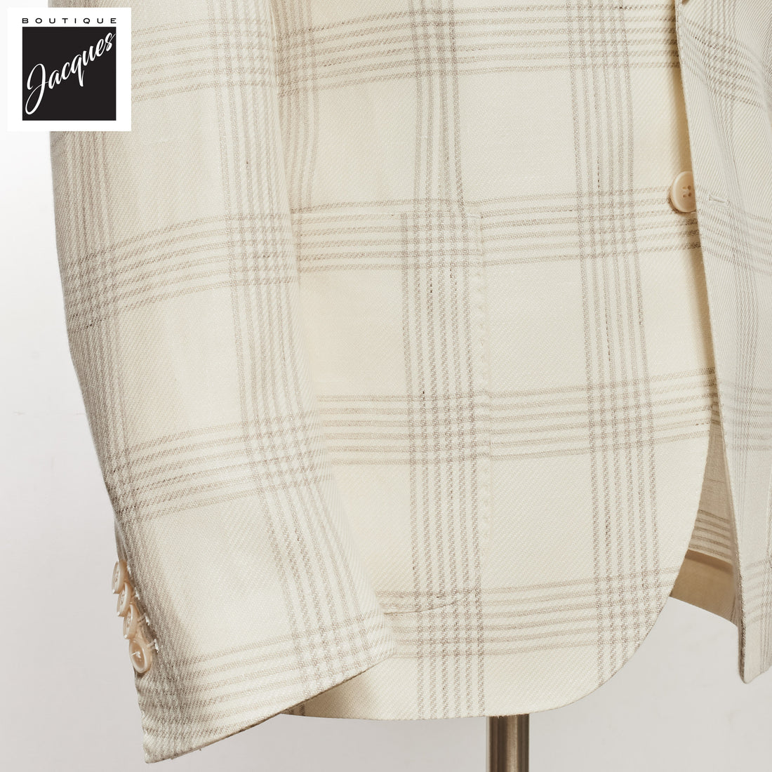 Cream Check Linen Wool Contemporary Fit Sport Jacket - L.B.M 1911