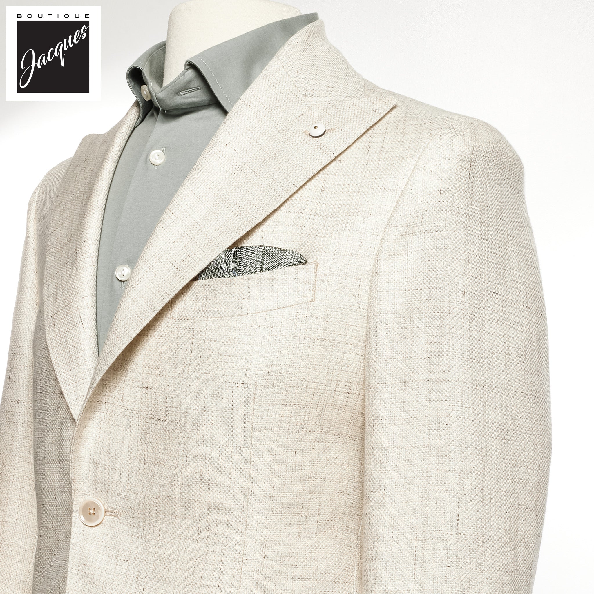 Oatmeal Linen Contemporary Fit Sport Jacket - L.B.M 1911